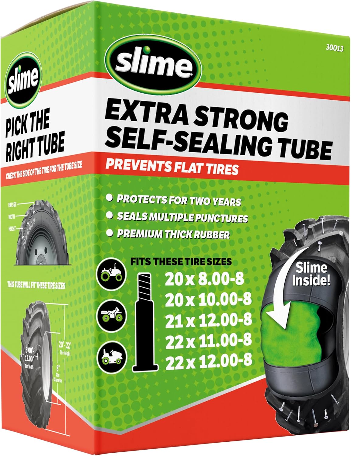 Slime 30014 Inner Tube for riding lawn mowers, ATVs, quads, tractors and other farm equipment, Extra Strong, Includes Self-Sealing Slime Sealant, Heavy Duty, 15x6.00-6" / 5.30/4.50-6" / 13x5.00-6"
