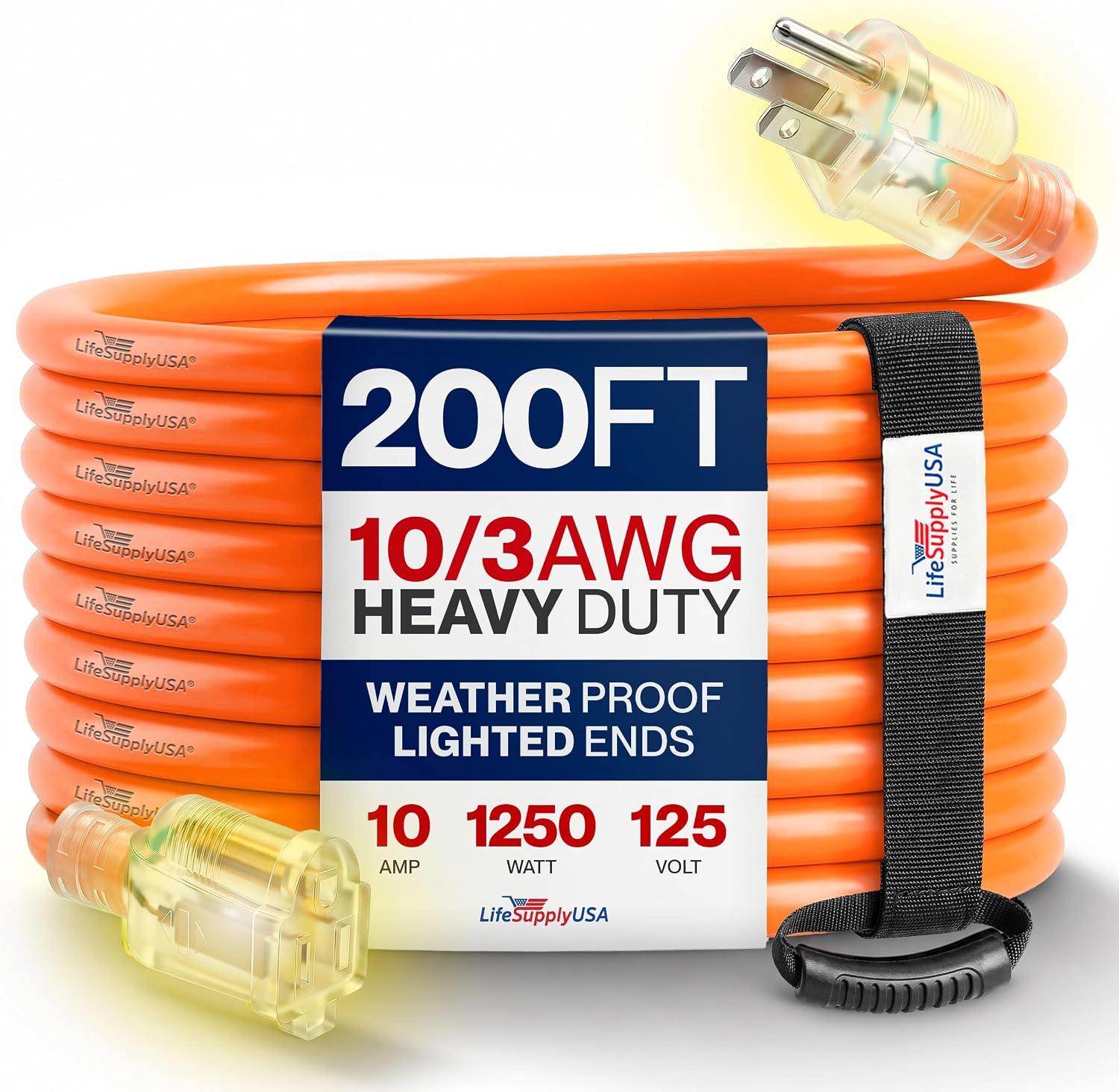 25ft Outdoor/Indoor Extension Cord 12/3 Gauge Extra Heavy Duty 3 Prong SJTW, Waterproof, Flexible Cold-Resistant Long Power Cord,15A 125V 1875W, Yellow by LifeSupplyUSA