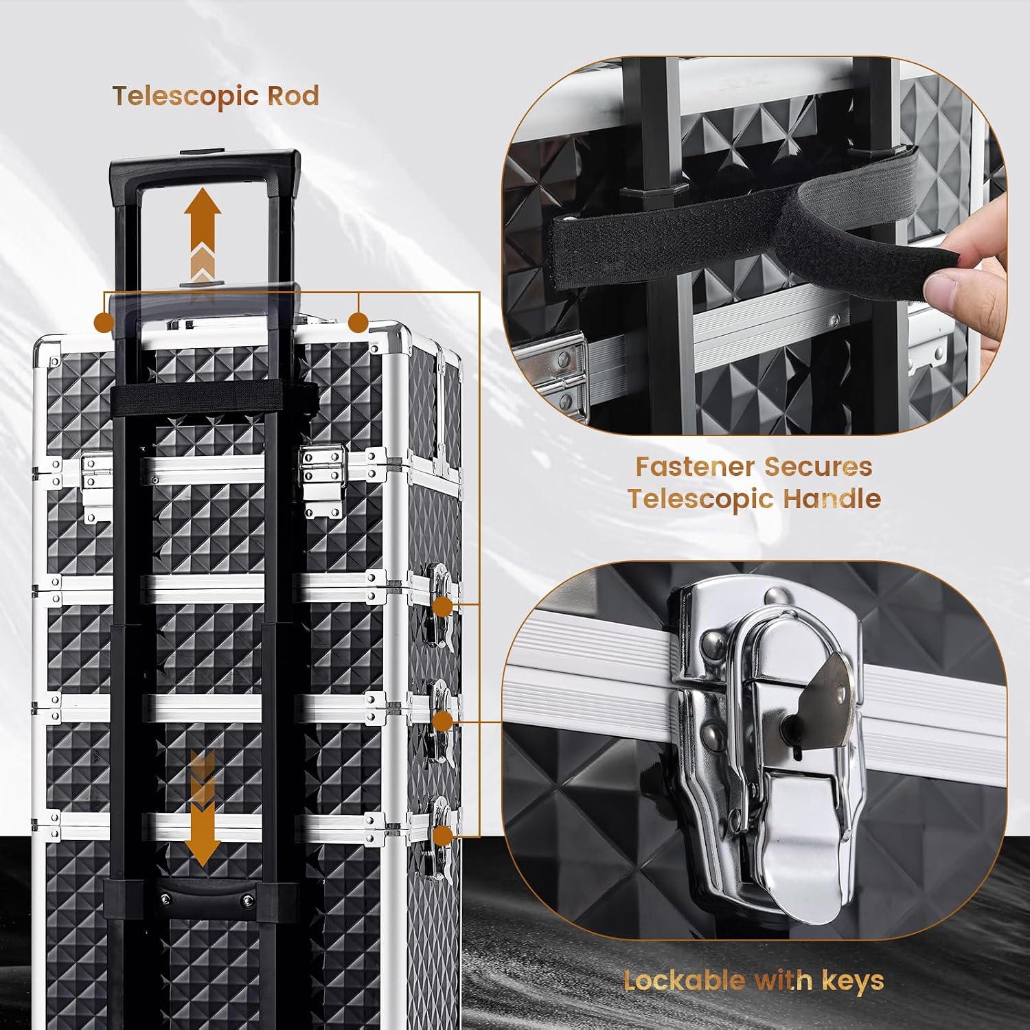 Stagiant Rolling Makeup Case Cosmetology Case on Wheels 4 in 1 Large Cosmetic Organizer Train Case Makeup Travel Case with Key Swivel Wheels Nail