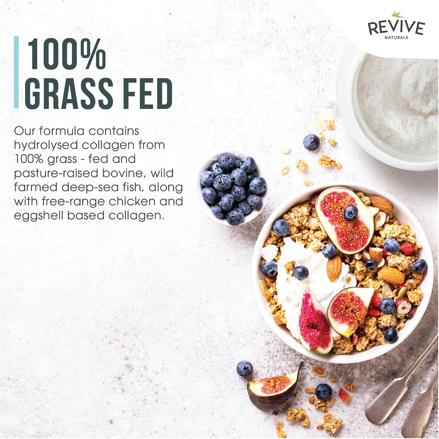Revive Naturals Multi Collagen Hydrolyzed Protein Powder (16oz) - Types I, II, III, V & X - Grass Fed Bovine, Wild Caught Marine, Free Roaming Chicken & Eggshell Collagen Peptides,