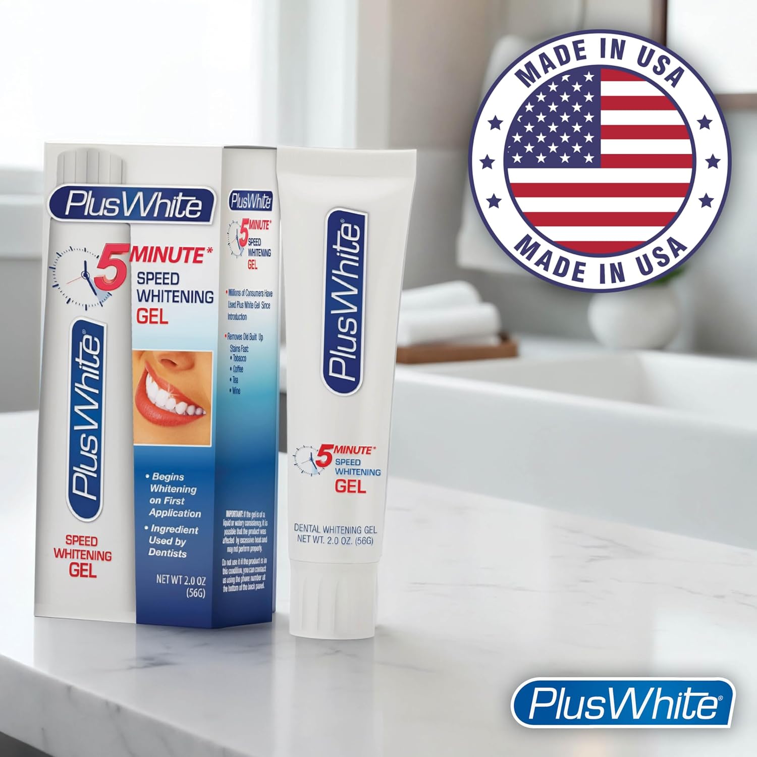 Plus White Speed Whitening Gel, 5 MinuteTeeth Whitening (2 oz) | Professional Grade, Dentist Approved Hydrogen Peroxide Ingredient, Removes Stains Fast, At Home Teeth Whitening Gel Treatment