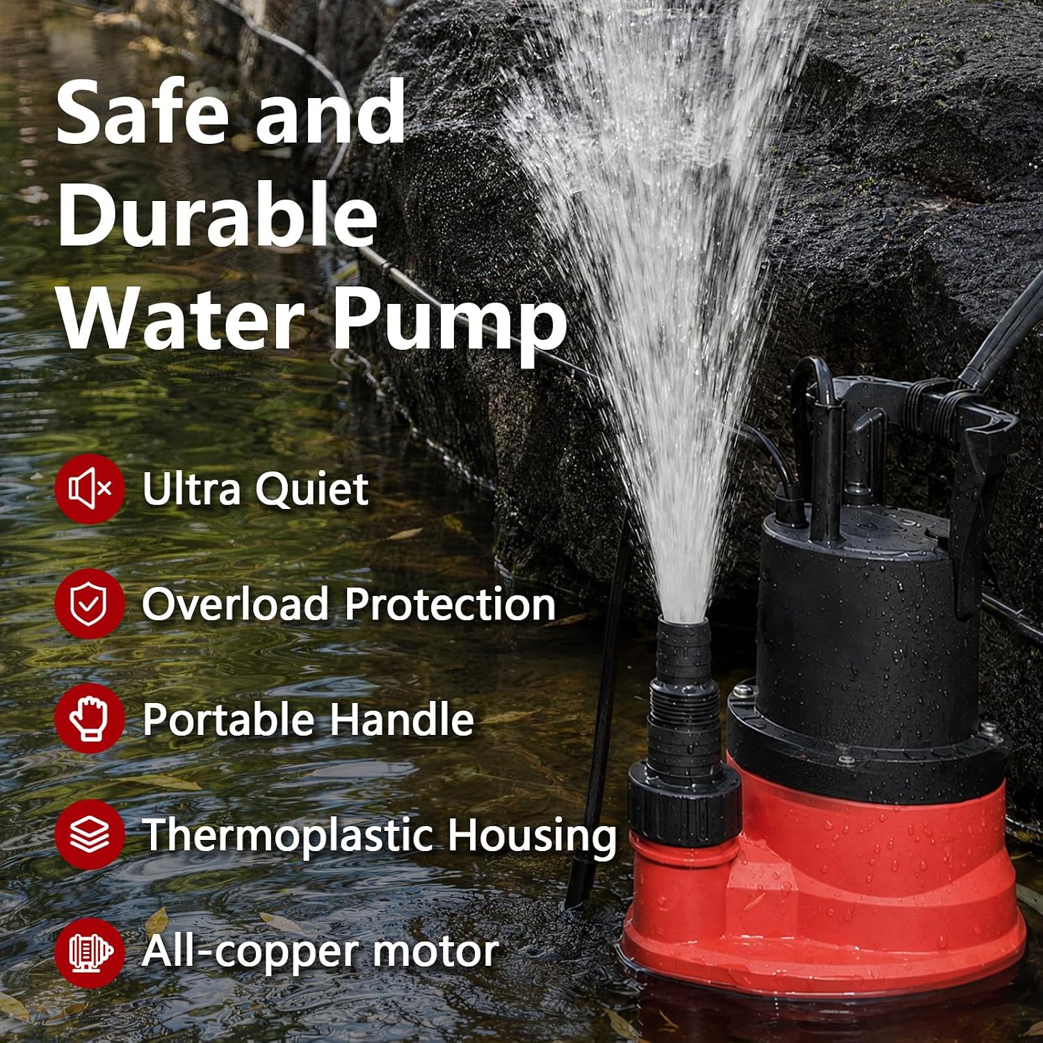 1/3 HP Automatic Sump Pump, 110V 2550 GPH Submersible Utility Water Pump | Auto Switch, Drains Down to 0.1”, 16 FT power cord