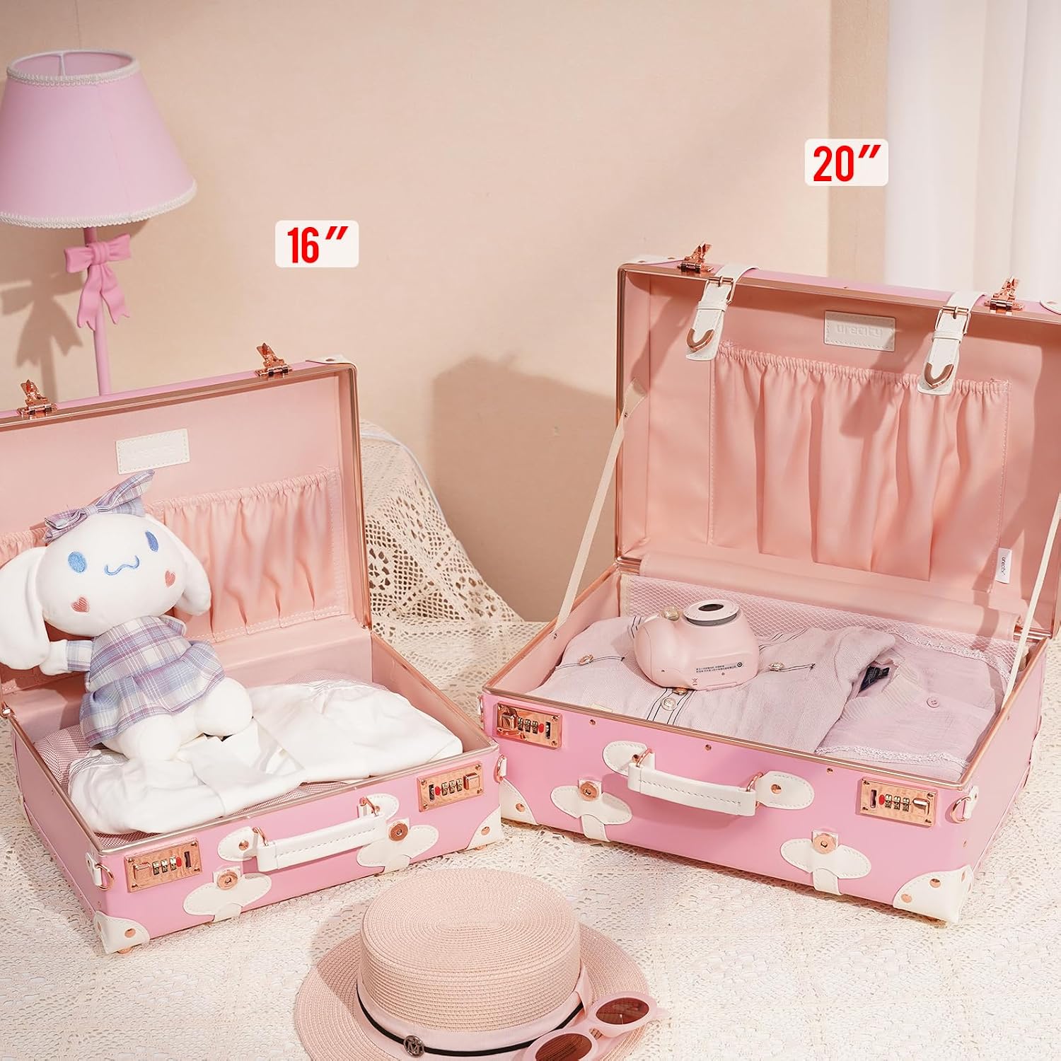 urecity Vintage and Cute Carry-on Overnight Case Non-wheeled Mini Leather Trunk Suitcase with Shoulder Strap