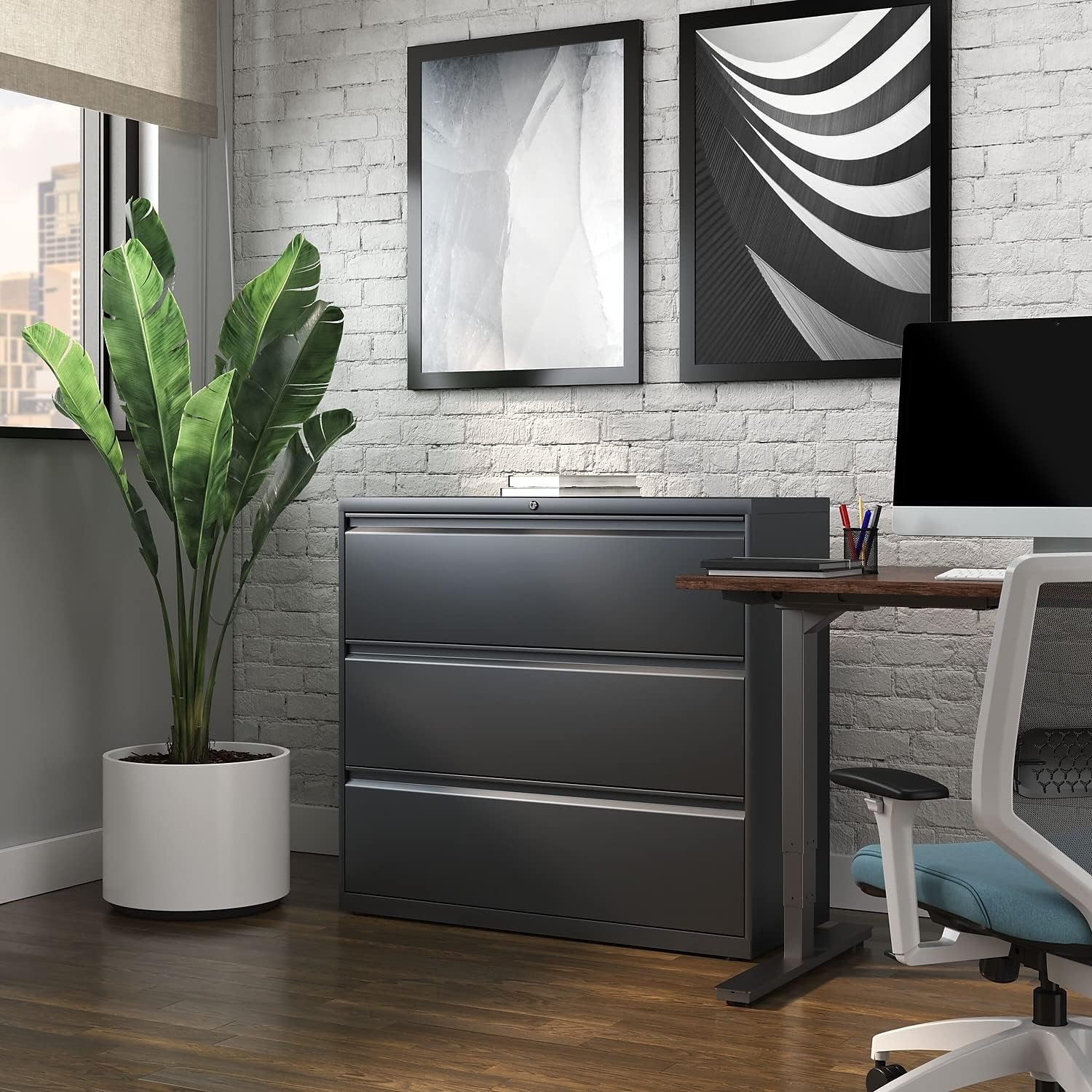 Lorell 3-Drawer Lateral File, 42 by 18-5/8 by 40-1/4-Inch, Charcoal