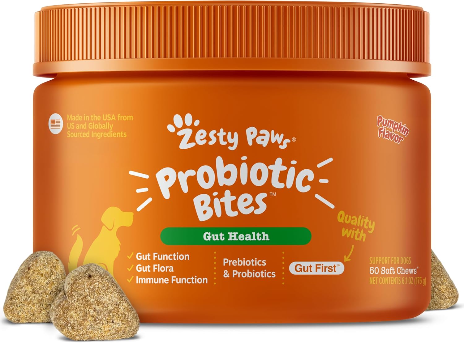 Zesty Paws Probiotics for Dogs - Digestive Enzymes for Gut Flora, Digestive Health, Diarrhea & Bowel Support - Clinically Studied DE111 - Dog Supplement Soft Chew for Pet Immune System - Pumpkin, 90ct