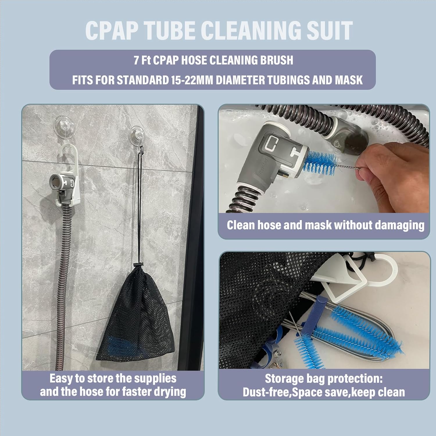 11 Pack CPAP Tube Cleaning Kit, Collapsible Wash Basin, CPAP Hose Hanger, CPAP Hose Holder for Bed, CPAP Hose Plugs, CPAP Tube Clips