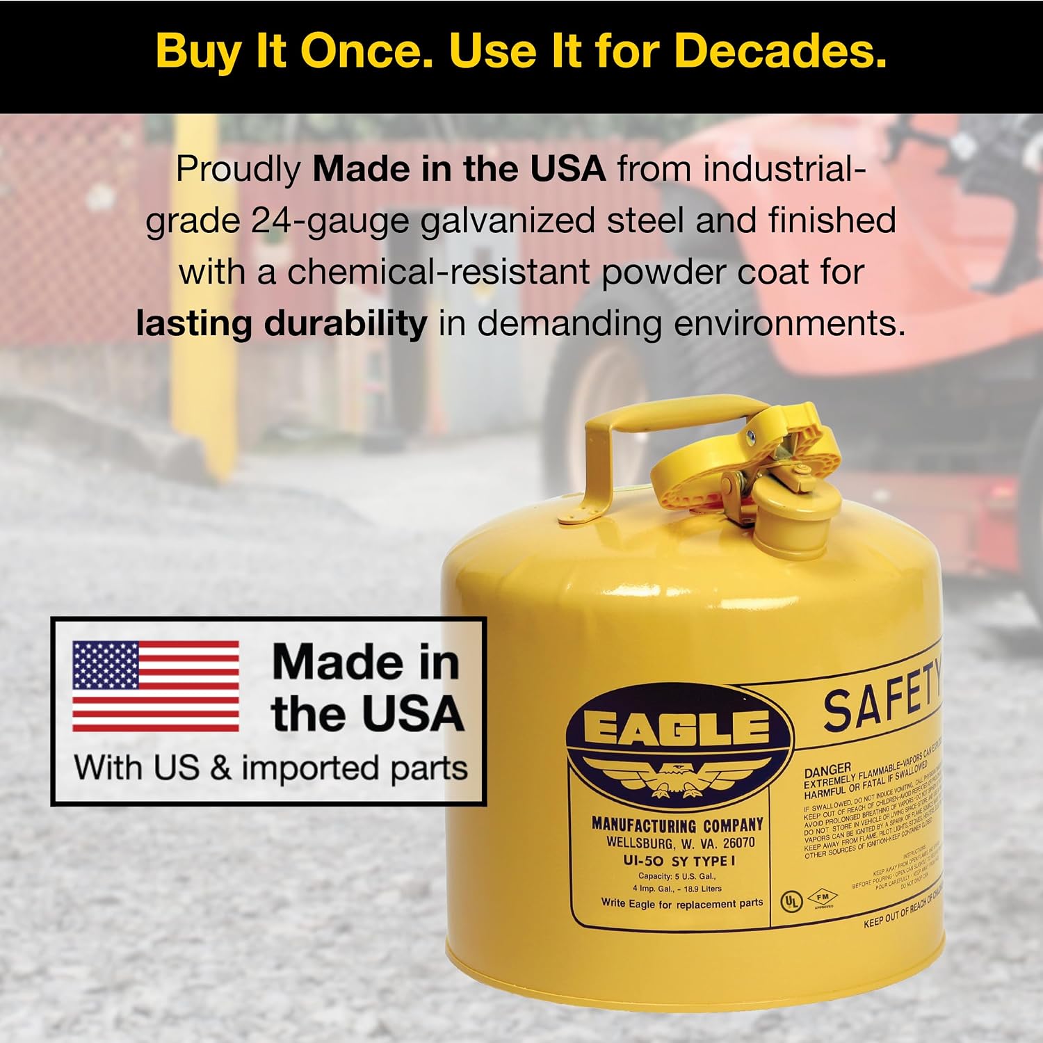 Eagle 5 Gallon Type I Yellow Safety Gas Can for Diesel
