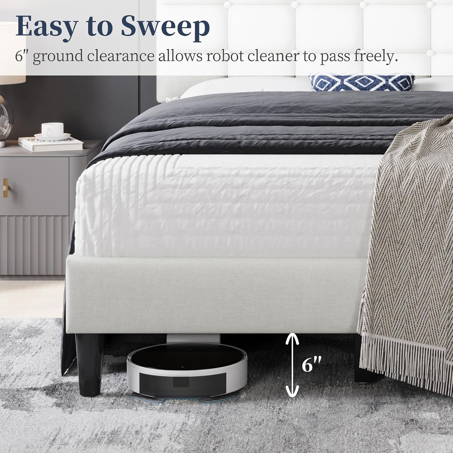 Yaheetech Full Size Upholstered Tufted Bed Frame with Headboard, Dark Gray | Sturdy engineered wood frame with linen fabric upholstery features a soft tufted headboard for easy assembly and support