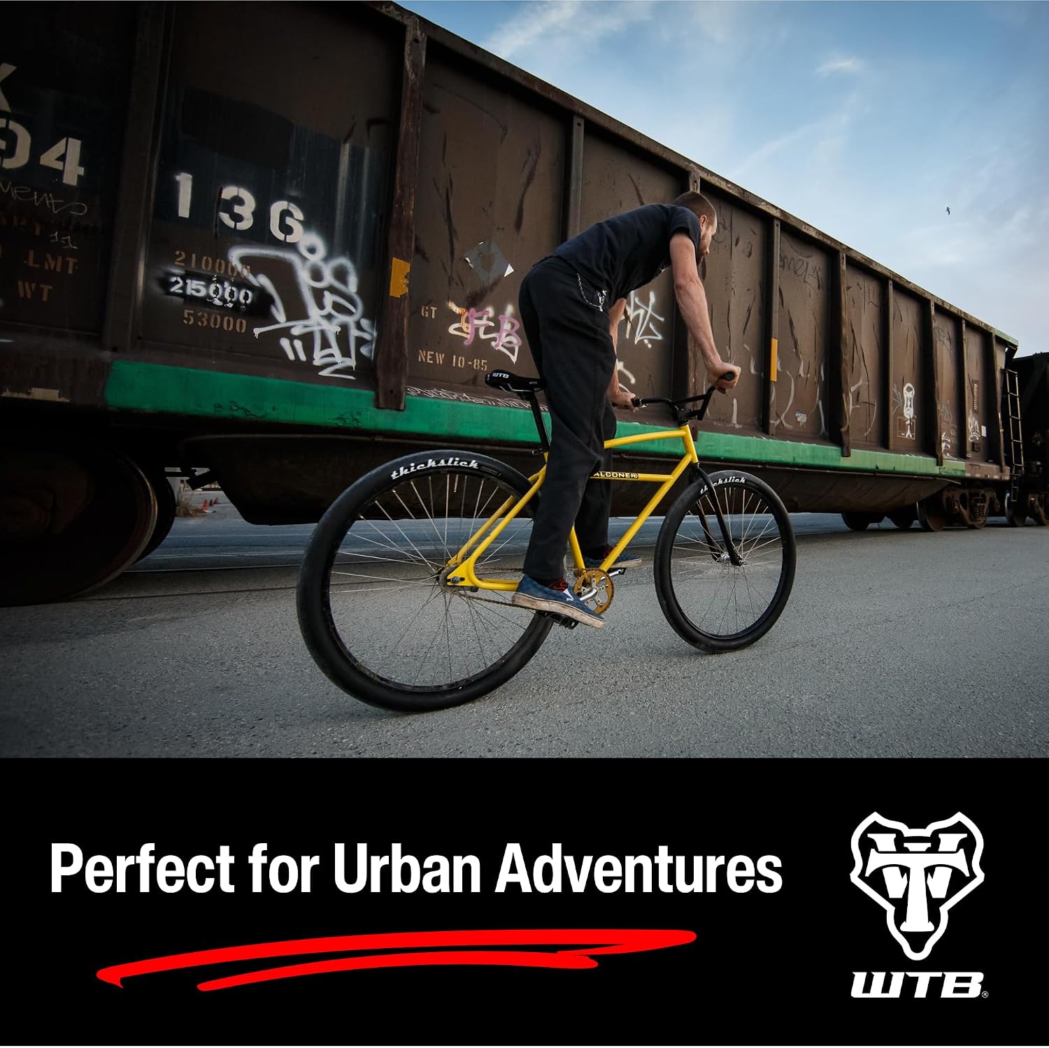 WTB ThickSlick Hybrid Bike Tire (26"/29"/700c) Wire Bead - Slick Tread - Commuter & Campus (Black/White, Optional Flat Guard)