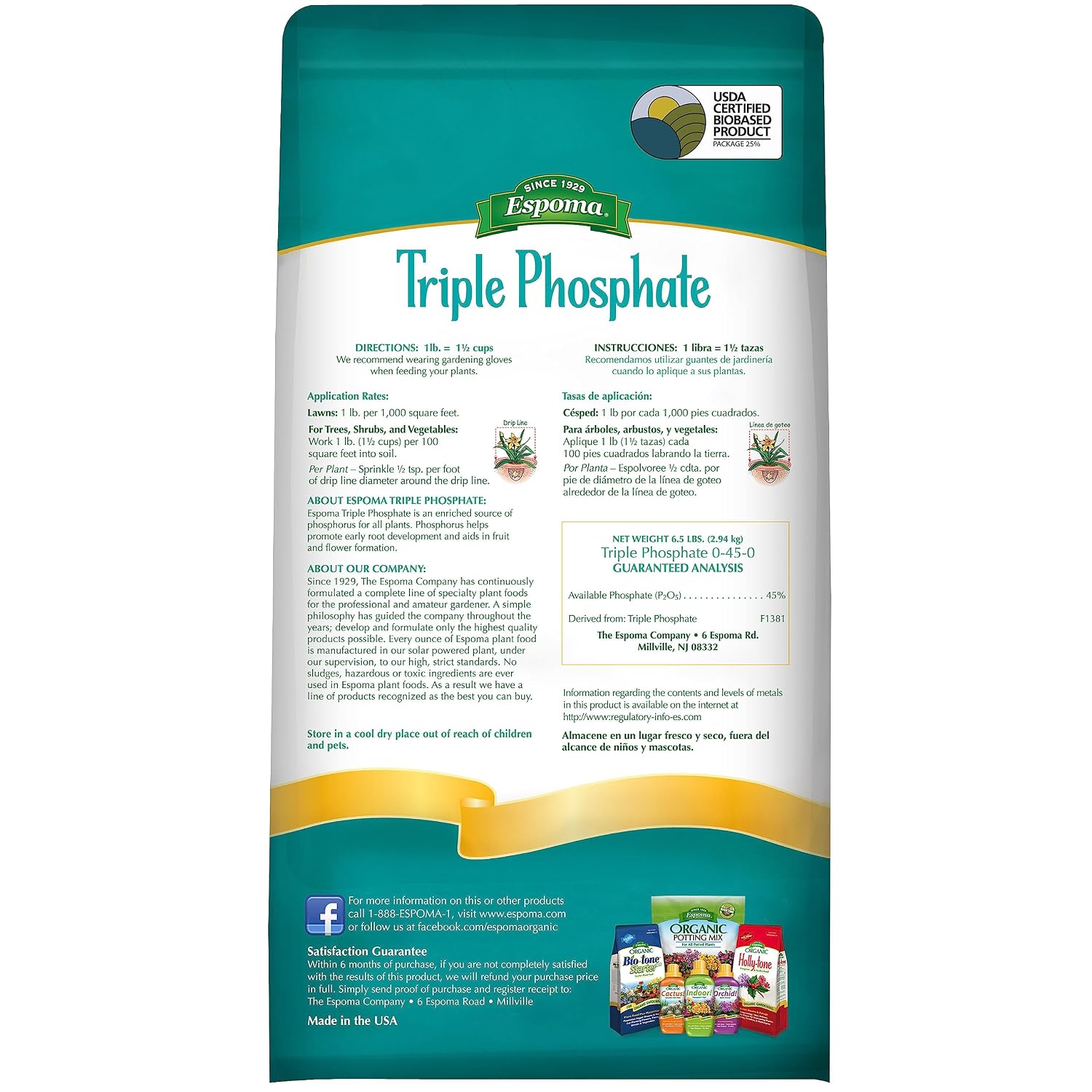 Espoma Triple Phosphate Fertilizer 0-45-0, 6.5lb. Bag, Promotes Root Growth and Blooming in All Flowering Plants, Trees, Shrubs