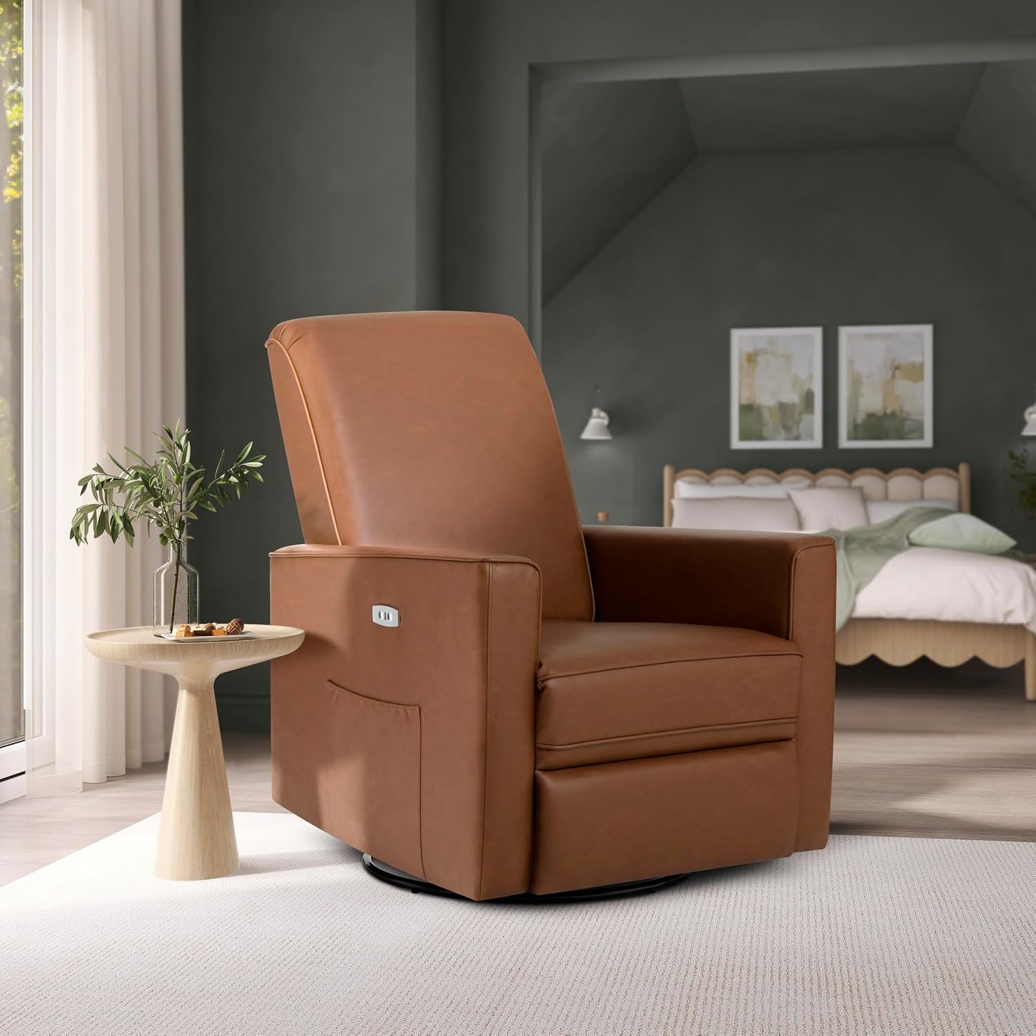 évolur Harlow Upholstered Power Glider Recliner with USB Charging – Rocking & 275° Swivel with Smooth Glide – Greenguard Gold & FSC