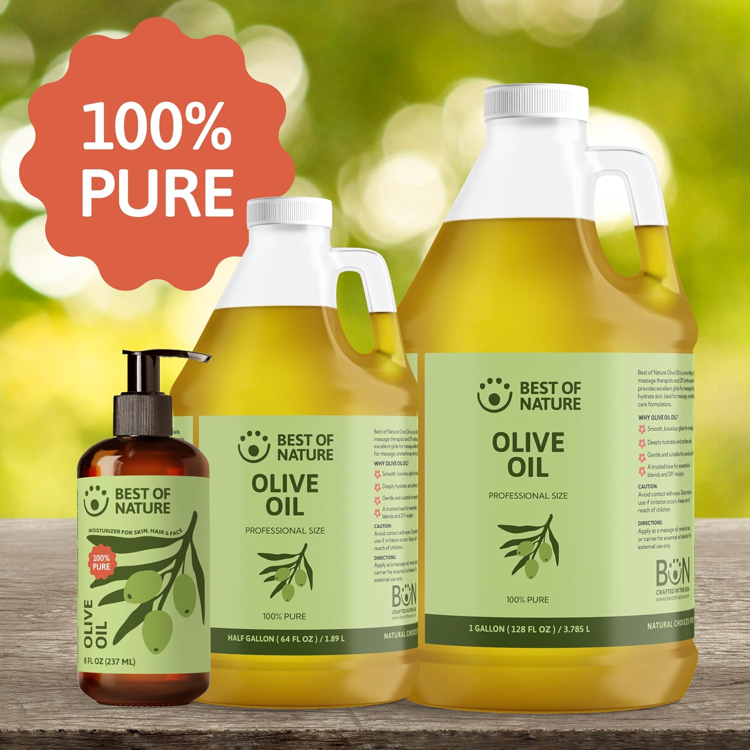 Best of Nature 100% Pure Olive Massage & Body Oil – Cold Pressed, Natural & Unscented Moisturizer for Skin, Hair & Bath, 8 fl oz