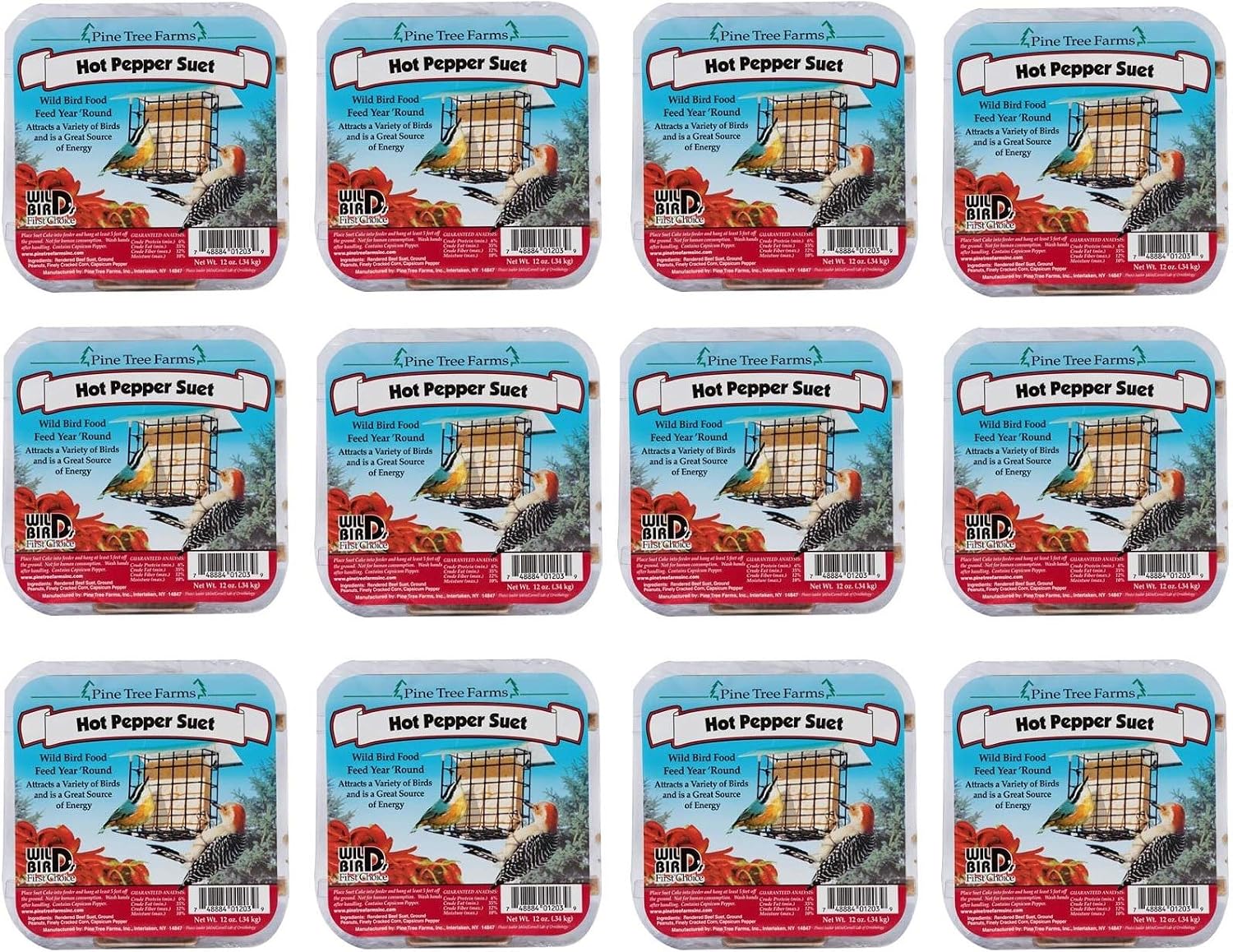 6 Pack Pine Tree Farms Hot Pepper Suet Cake 12 oz Made in USA