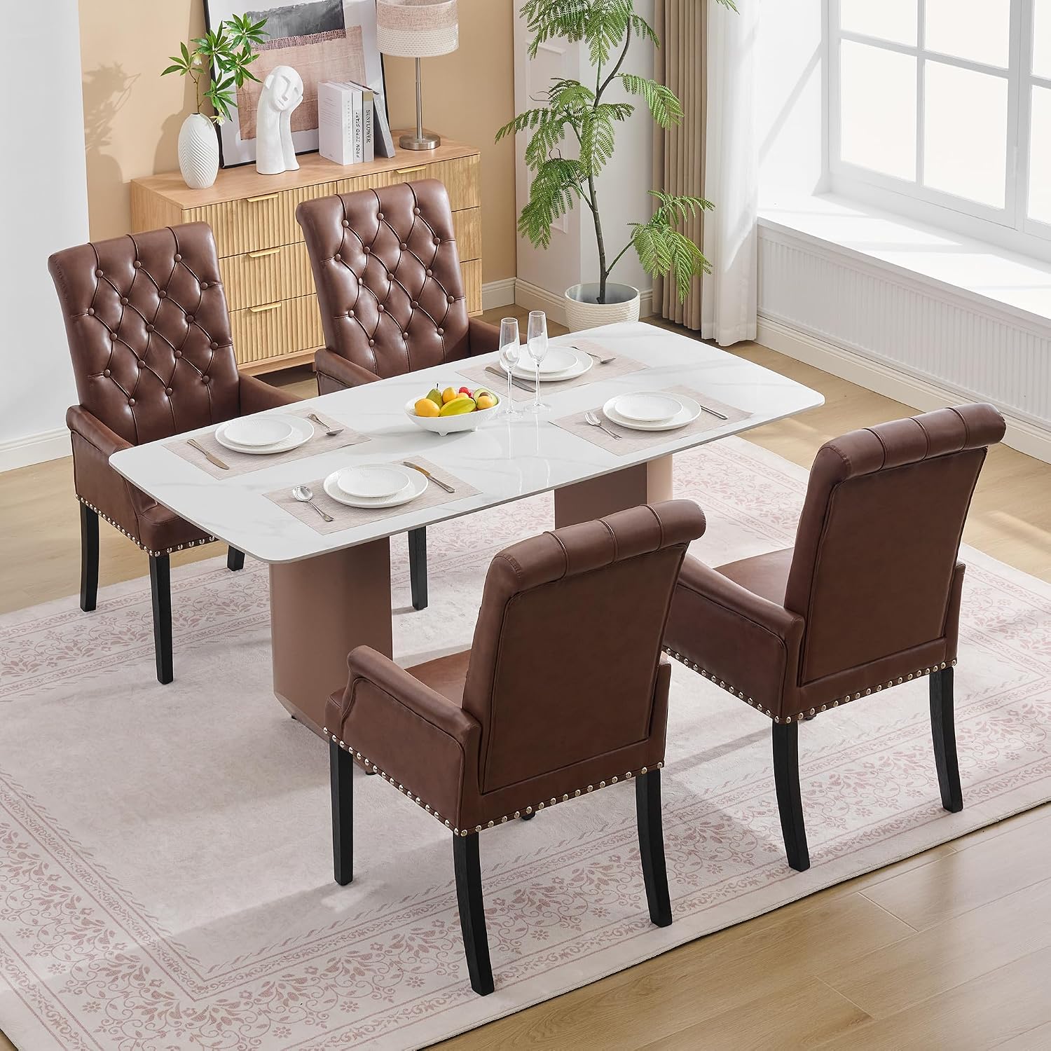 adochr Dining Chairs with Arms,Linen High Back Dining Room Chairs, Beige