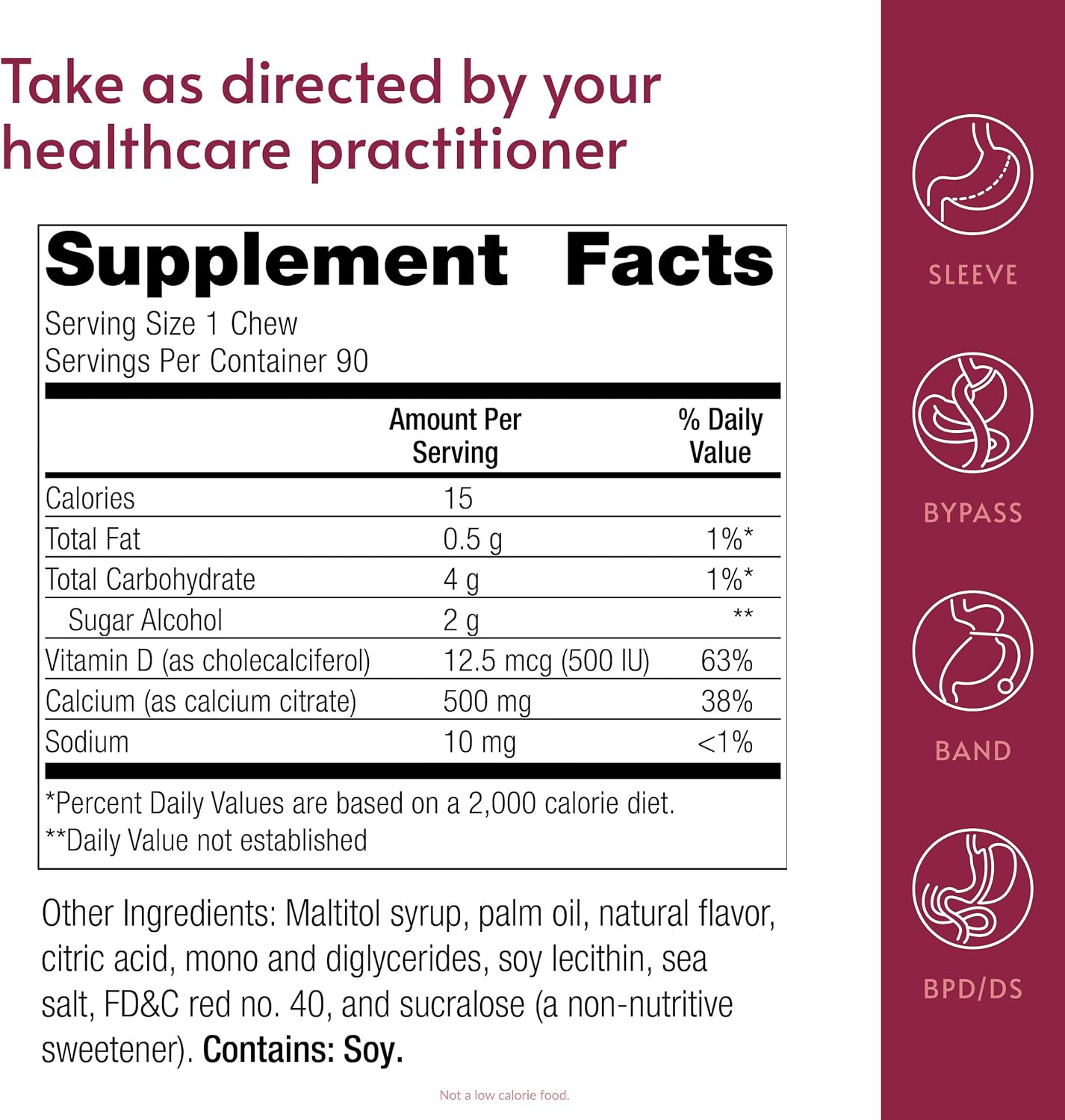 Bariatric Advantage Calcium Citrate Chewy Bites 500 mg - Highly Absorbable & Digestible - Vitamin D3 - Easily Chewable Calcium Supplement - Caramel Flavor - 90 Count