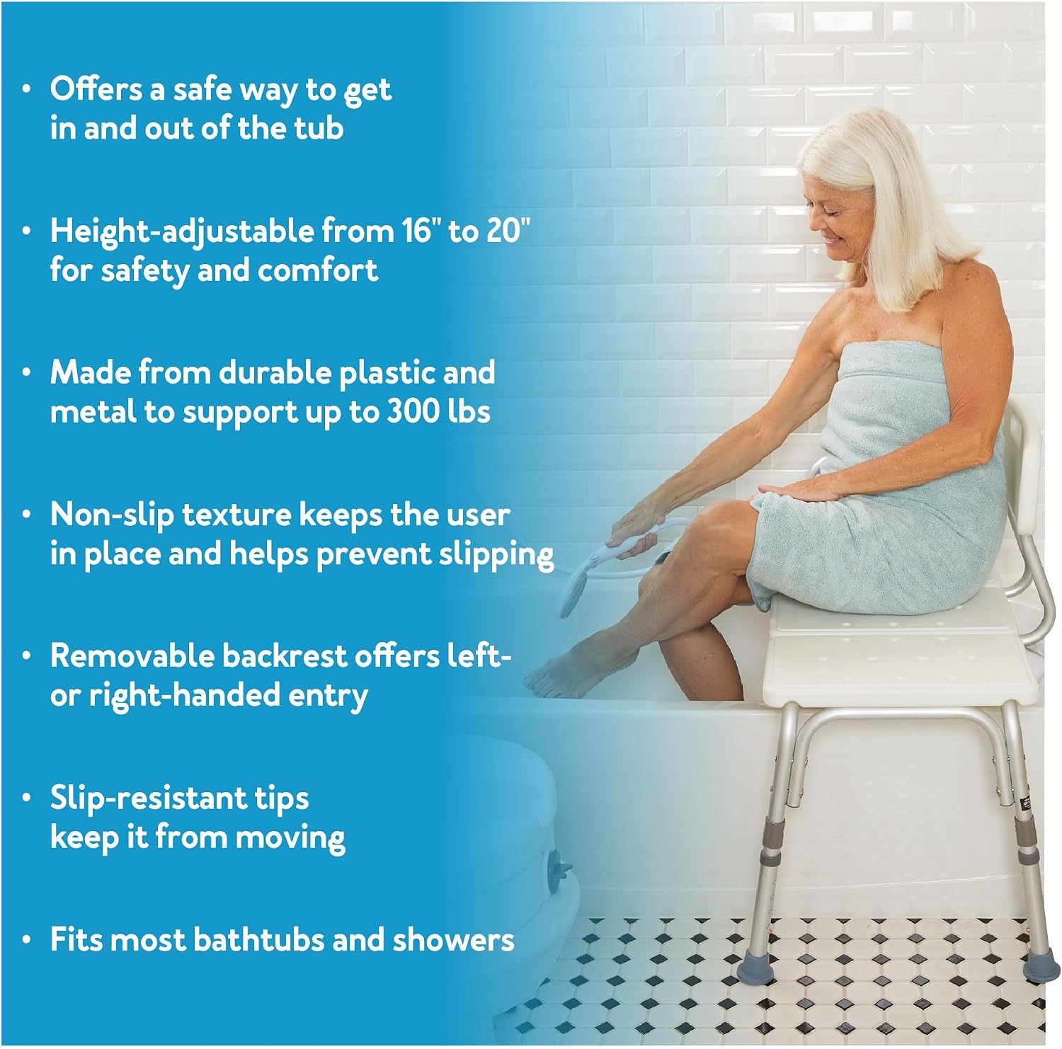 Carex Shower Bench and Shower Chair For Elderly and Disabled with Height Adjustable Legs, Tub Bench Converts to Right or Left Hand Entry