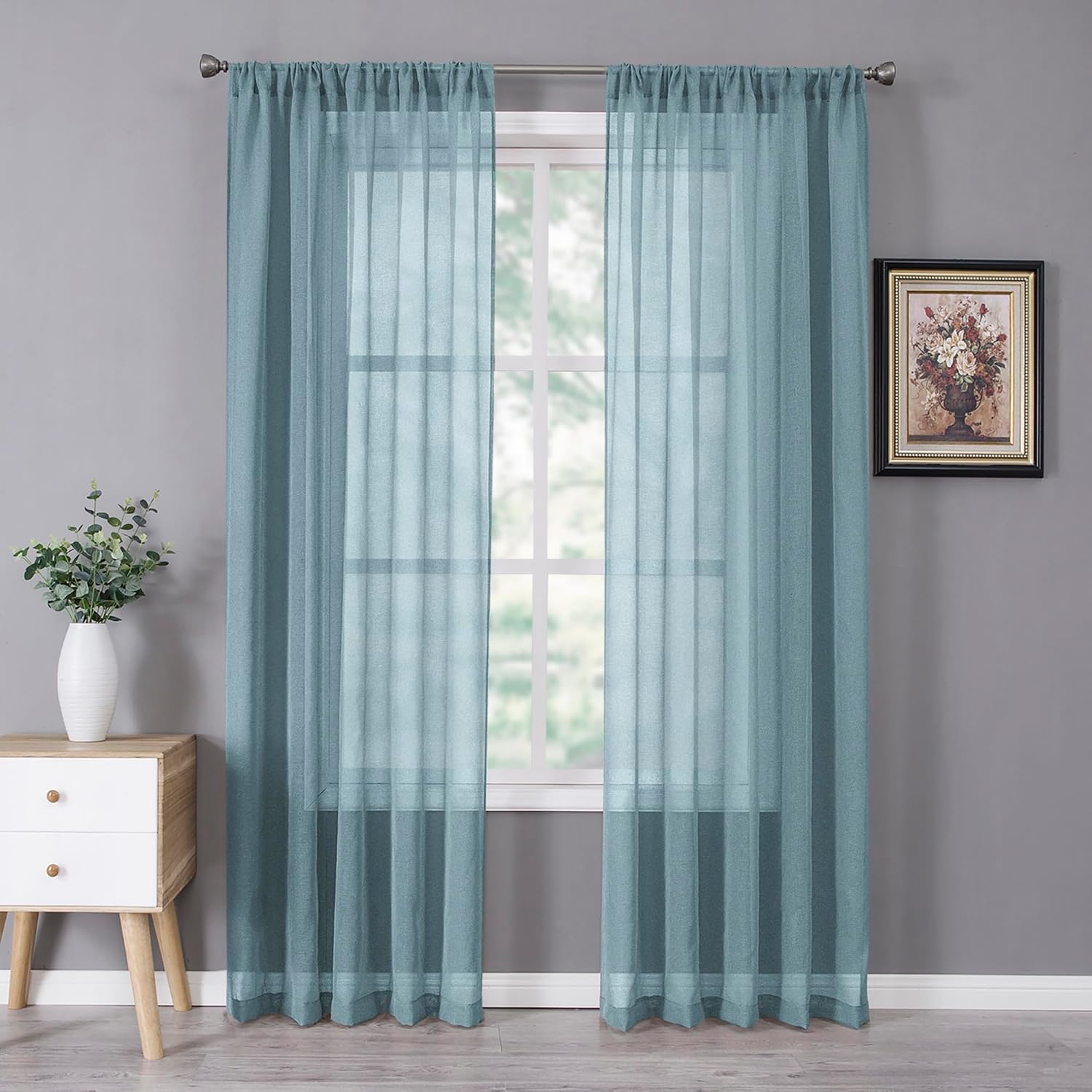 Tollpiz Sheer Curtain Linen Textured Living Room Curtains Sheer Light Filtering Rod Pocket Voile Curtain for Bedroom, 54 x 72 inches Long, White