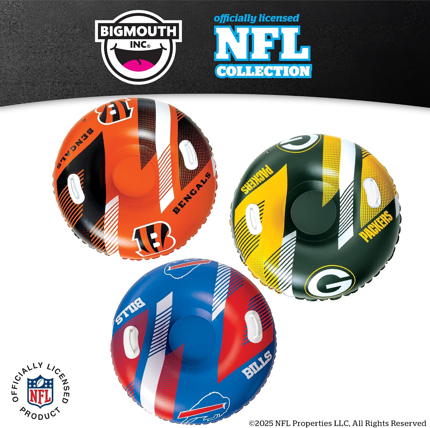 Big Mouth Inc NFL Snow Tube, Heavy Duty Inflatable Snow Sled for Winter Tubing, Ride-On Snow Tube with Handles for Kids and Adults, Outdoor Winter Fun and Football Fan Gifts