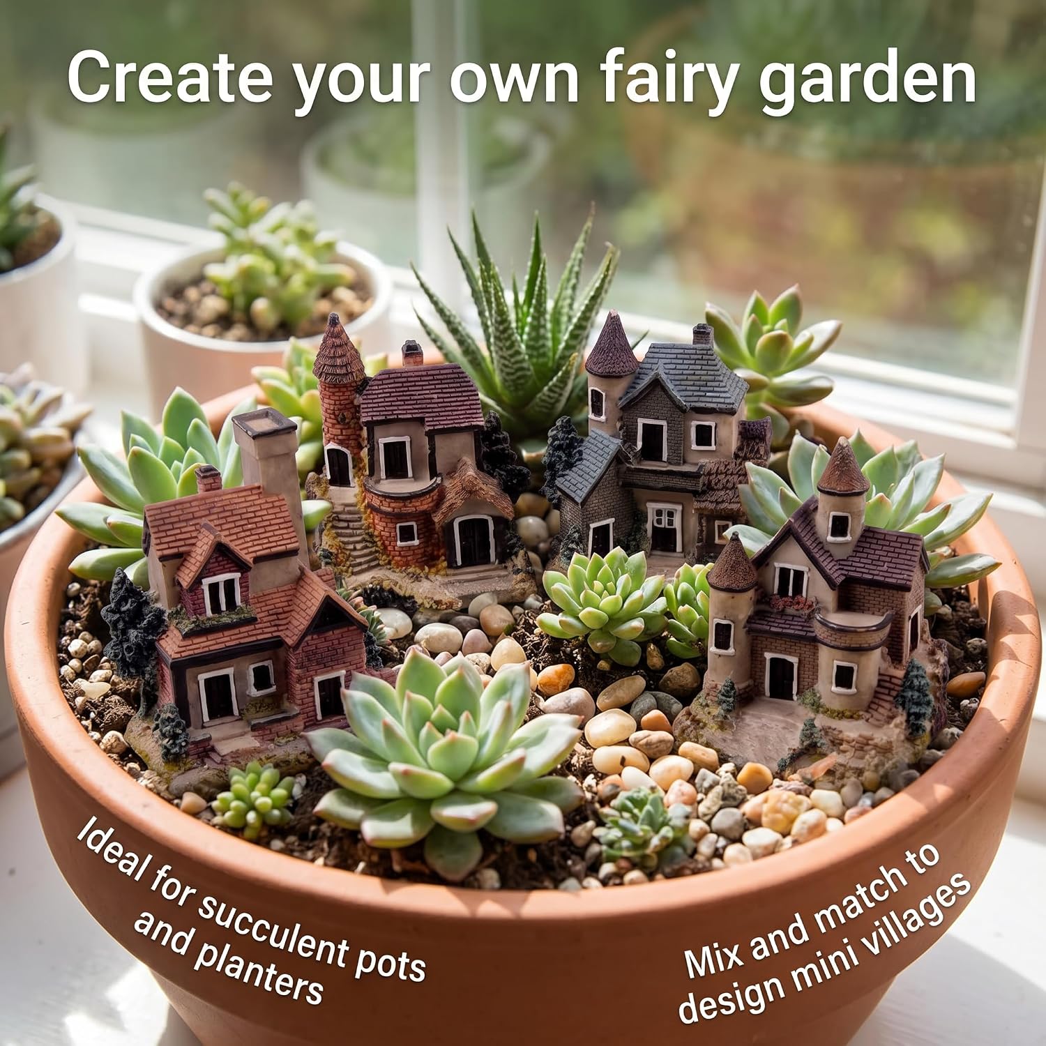 4PCS Miniature House Fairy Gardening Micro Landscape Village Stone House Bonsai Terrarium Crafts Ornaments Accessories Home Decoration Resin