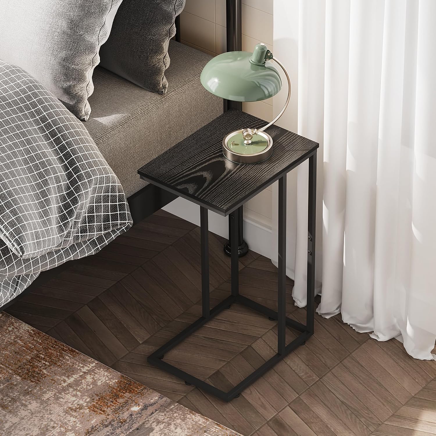 WLIVE C Shaped End Table, Small Side Tables for Sofa and Bed, Couch Table that Slides Under for Living Room, Bedroom, Home Office, Small Spaces