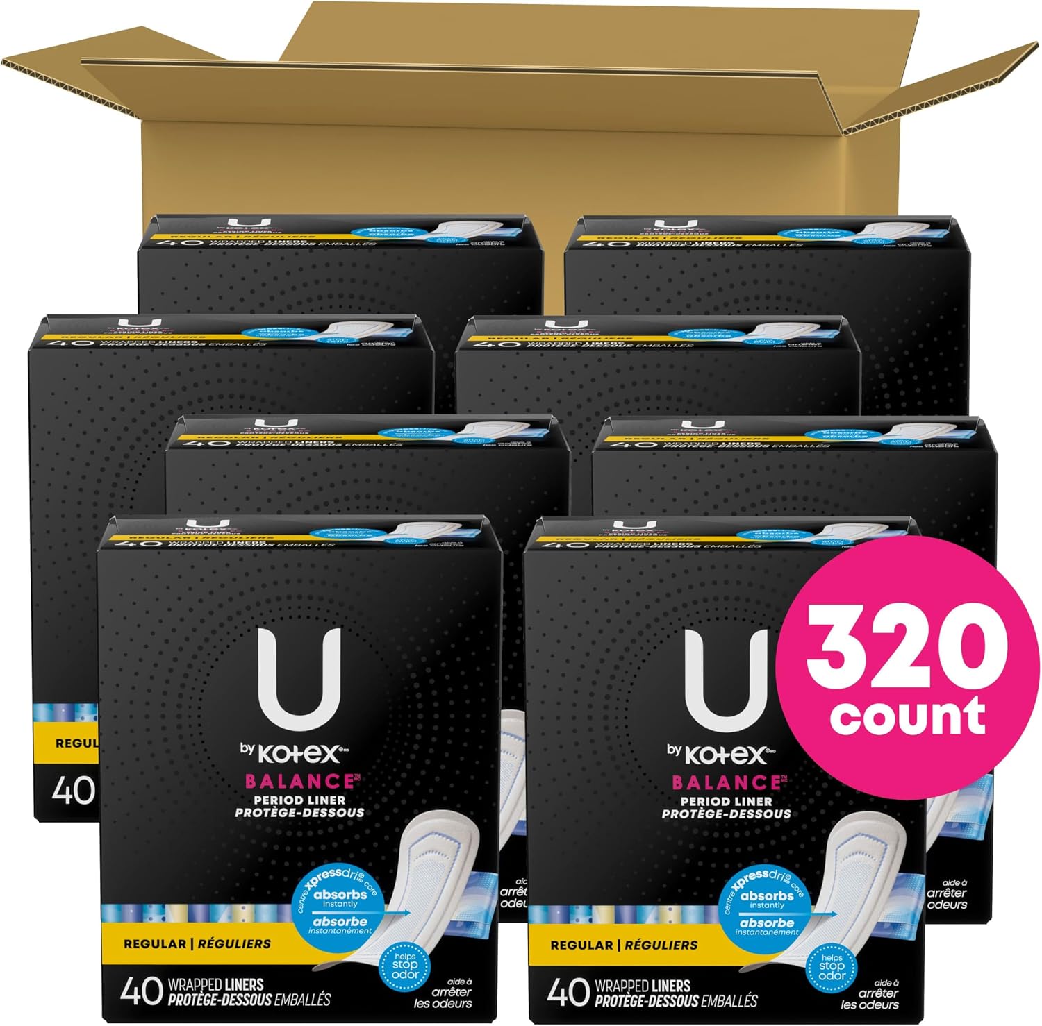 U by Kotex Balance Daily Panty Liners, Wrapped, Light Absorbency, Regular Length, 50 Count (Packaging May Vary)