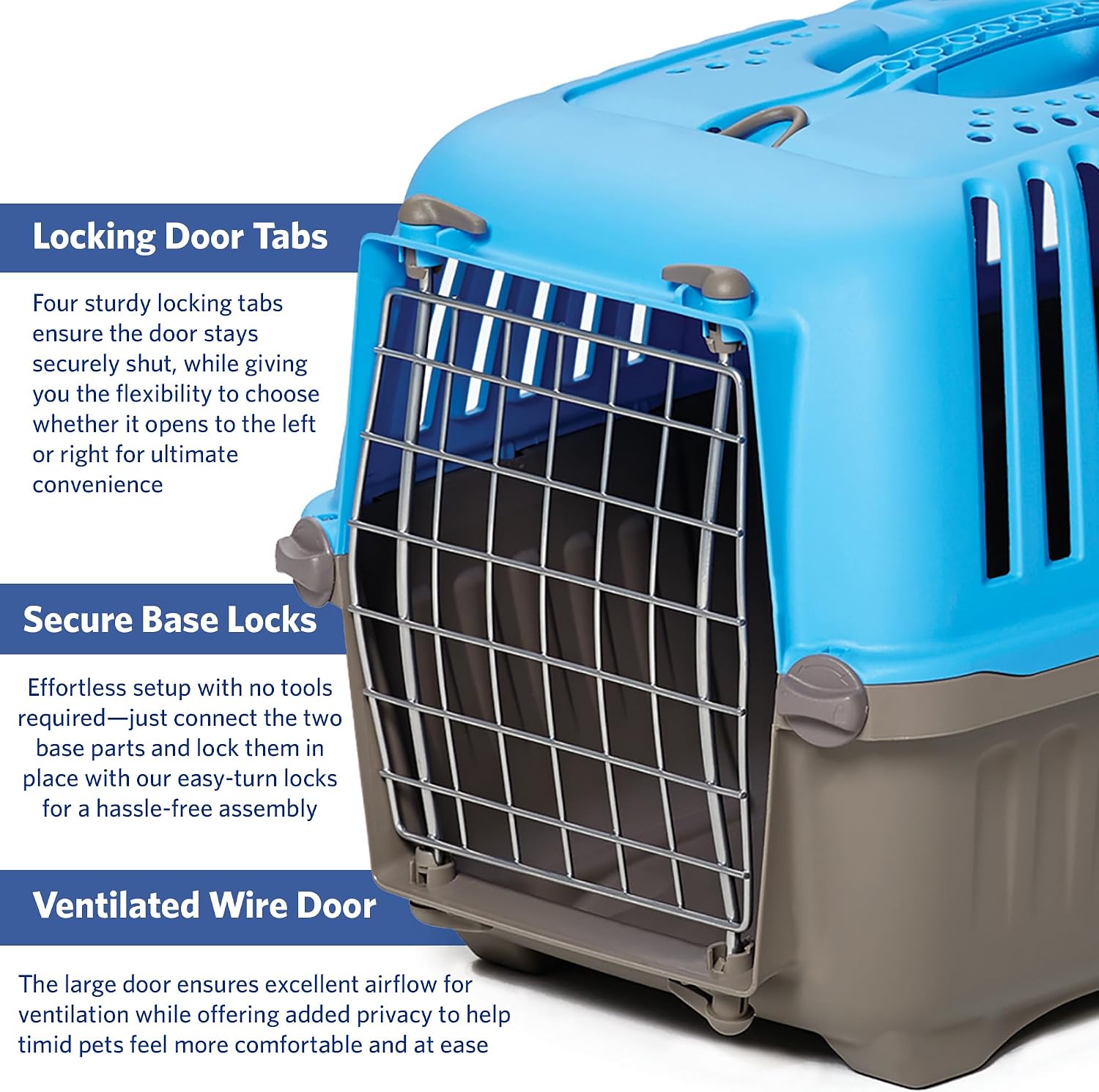 Spree by MidWest 19-Inch Travel Carrier, Blue, Fits Pets up to 10 lbs | Hard-Sided Pet Carrier, Steel Door, Ventilated Design, Locking Tabs, Easy Assembly