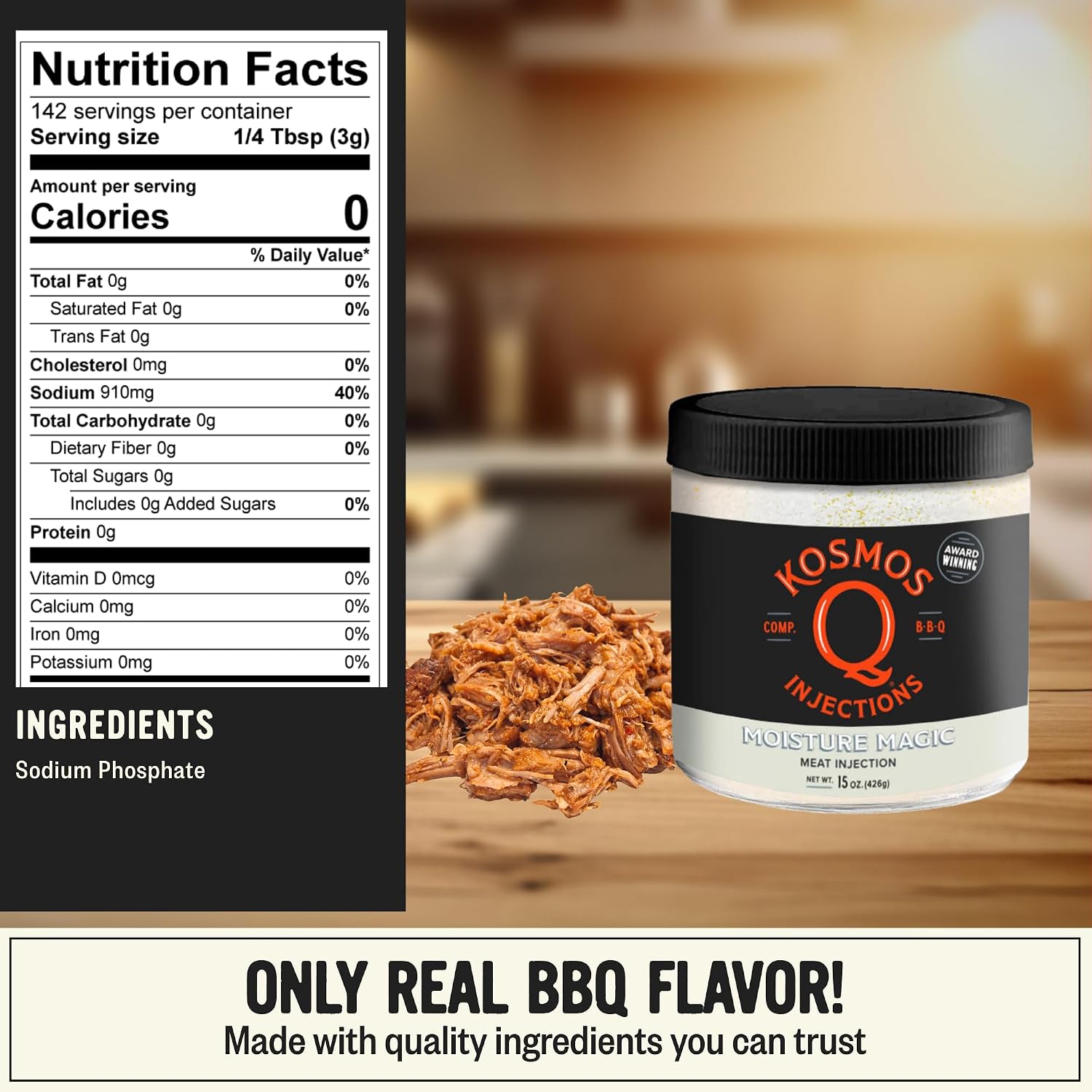 Kosmos Q Reserve Blend Brisket Injection, Premium Beef BBQ Marinade for Tender & Juicy Brisket, Phosphate-Enhanced for Moisture Retention, Competition-Grade Seasoning, Gluten Free, 16 Oz Jar