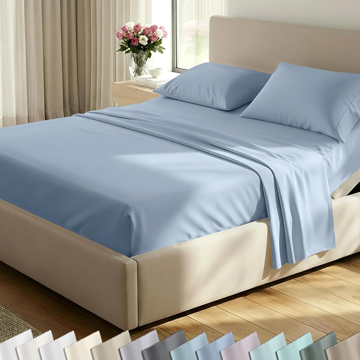 California Design Den Luxury 600 Thread Count Full Size Sheet Sets, Seafoam | 100% Cotton Sateen Backed by Good Housekeeping Seal, Soft & Smooth, 16" Deep Pocket, All-Around Elastic, Durable, Easy Care