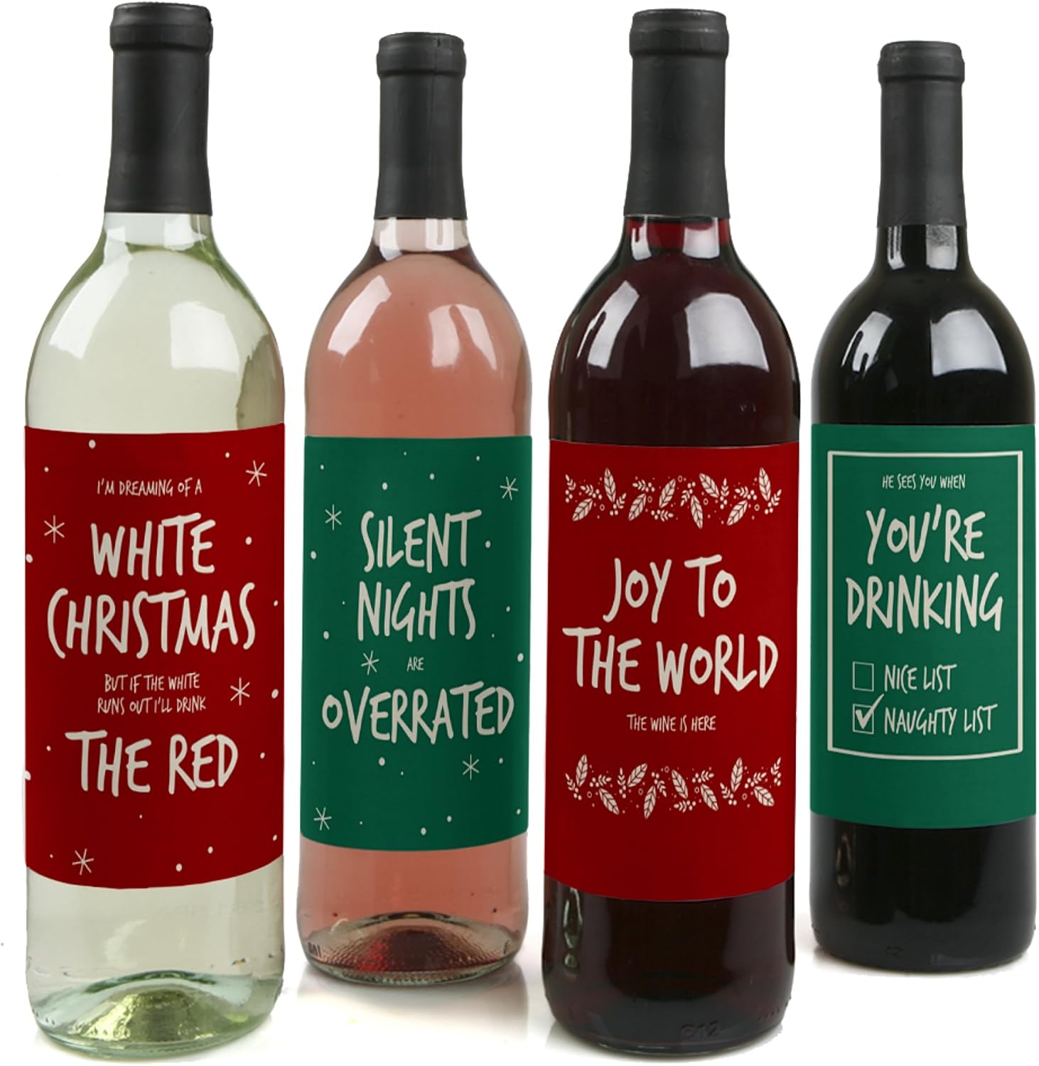 Big Dot of Happiness Ugly Sweater - Holiday and Christmas Wine Bottle Label Stickers - Set of 4