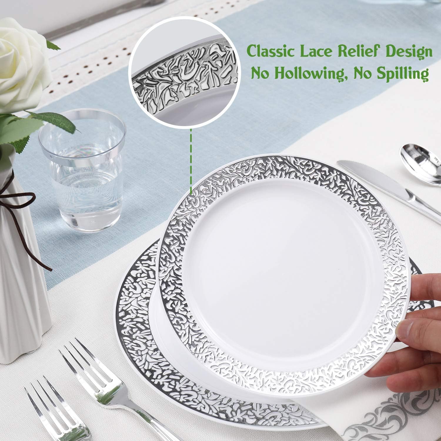 FOCUSLINE 175 Pieces Rose Gold Disposable Dinnerware Set for 25 Guests