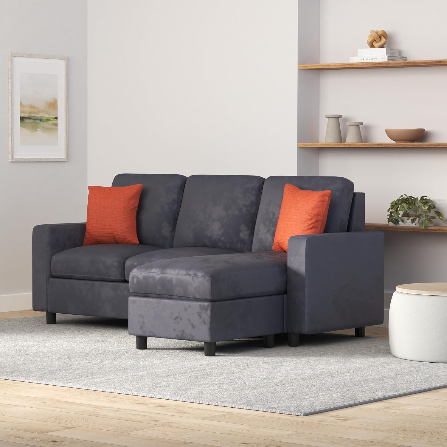 Best Choice Products Upholstered Sectional Sofa for Home, Apartment, Dorm, Bonus Room, Compact Spaces w/Chaise Lounge, 3-Seat, L-Shape Design
