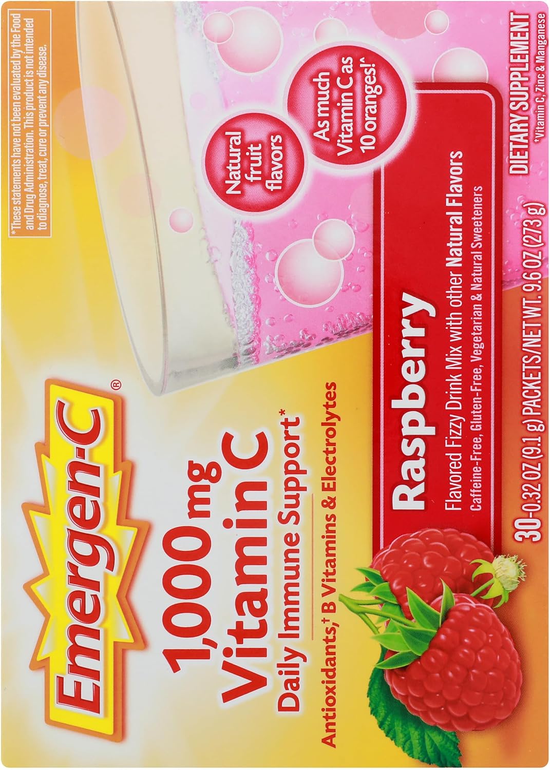 Alacer Raspberry Emergen C Box 30 Pack, 0.32 OZ