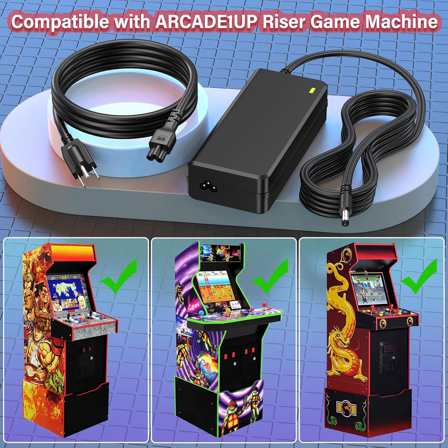 12V Charger for ARCADE1UP Riser Cocktail Table Arcade 1up Game Machine | Power Cord Adapter for Arcade1up RYJ0136PAU0 RYJ0136PAU1 RYJ0136PAU2