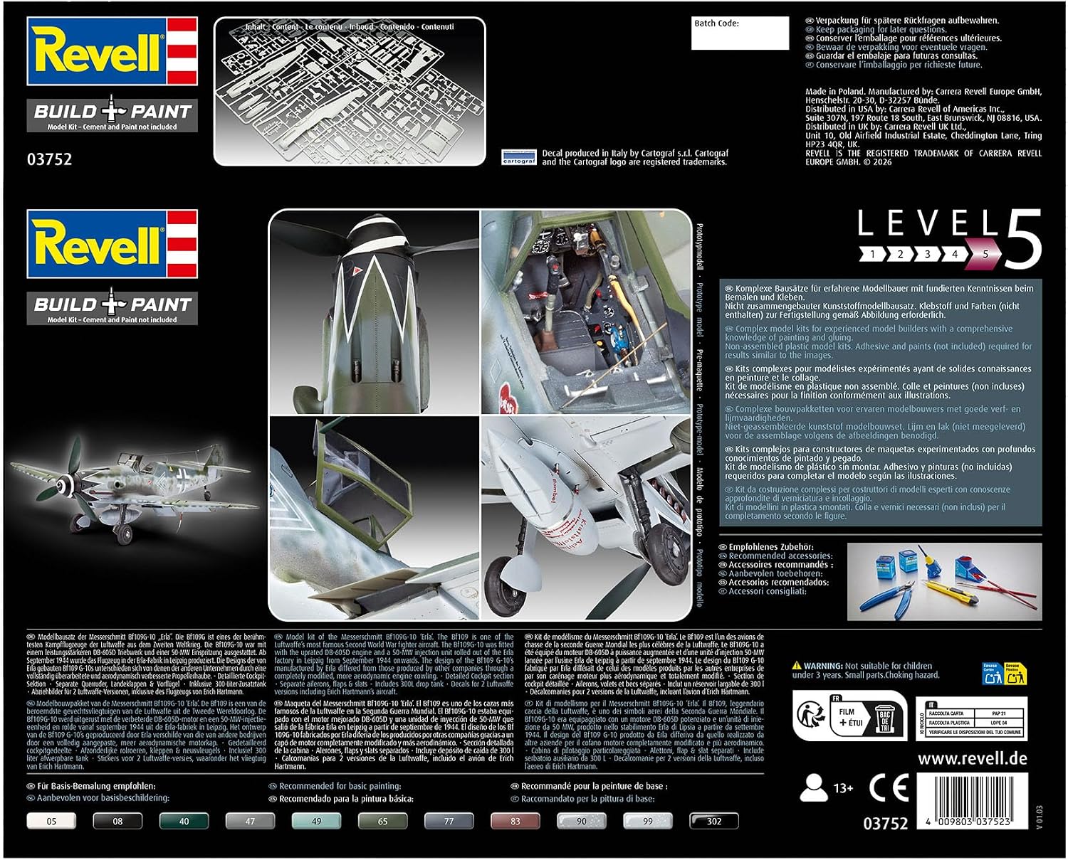 Revell 03752 Messerschmitt Bf109G-10 Erla 1:32 Scale - Unbuilt/Unpainted Plastic Model Kit