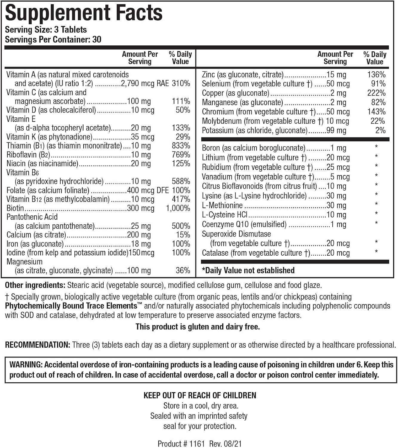 BIOTICS RESEARCH Bio-Multi Plus - Robust Foundational Multivitamin/Mineral Formula, Contains Plant-Based Trace Minerals 270 Tablets