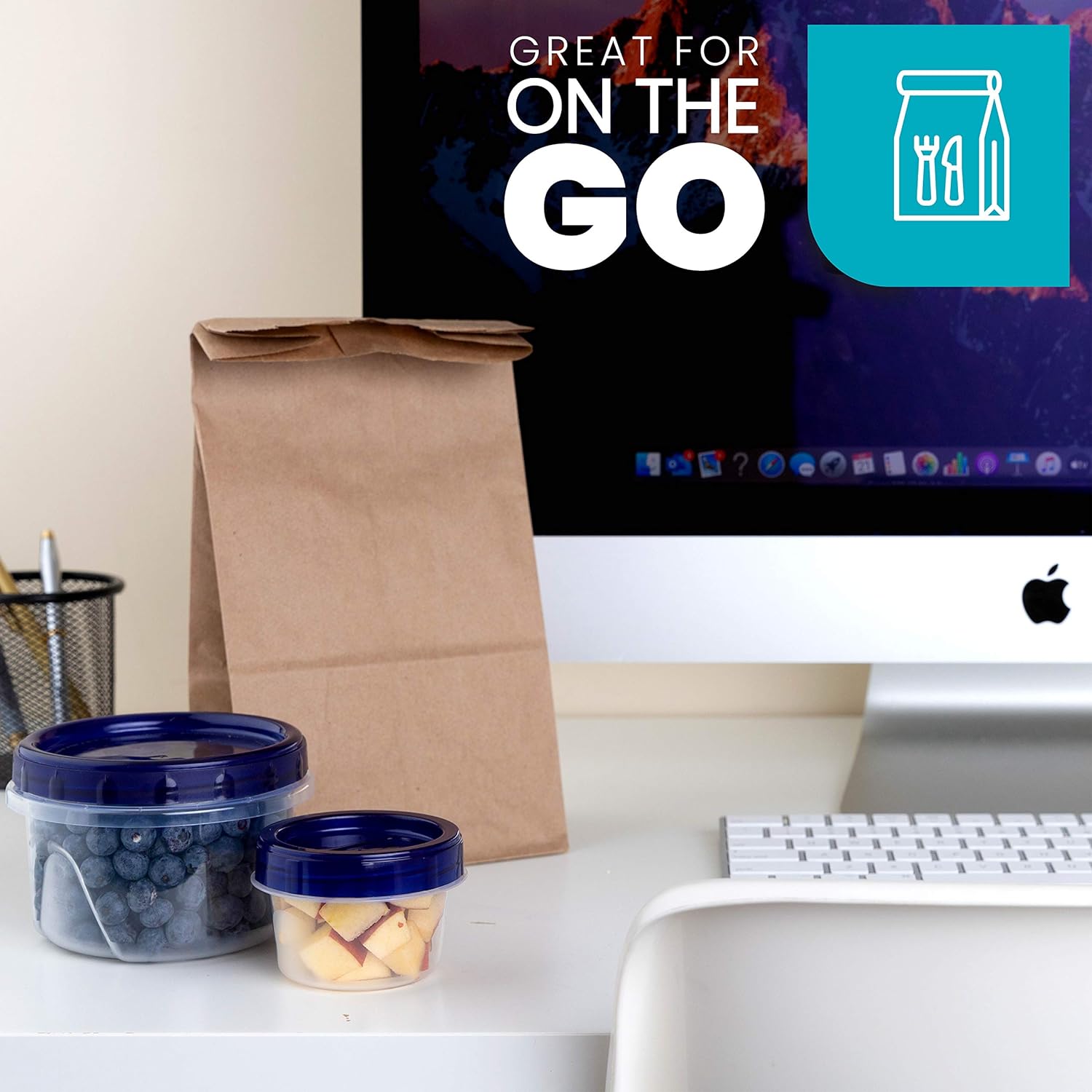 PLASTICPRO Twist Top Deli Containers Clear bottom With blue [32 oz 3 Pack]