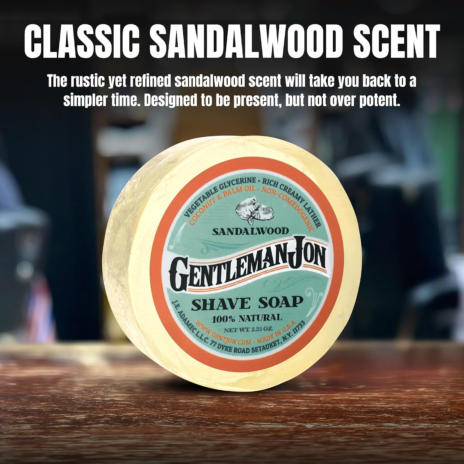 Gentleman Jon Sandalwood Shaving Soap - 2.25oz Premium Men's Wet Shave Puck | Mens Shaving Soap, Sandalwood Scented, Creates Thick & Creamy Lather