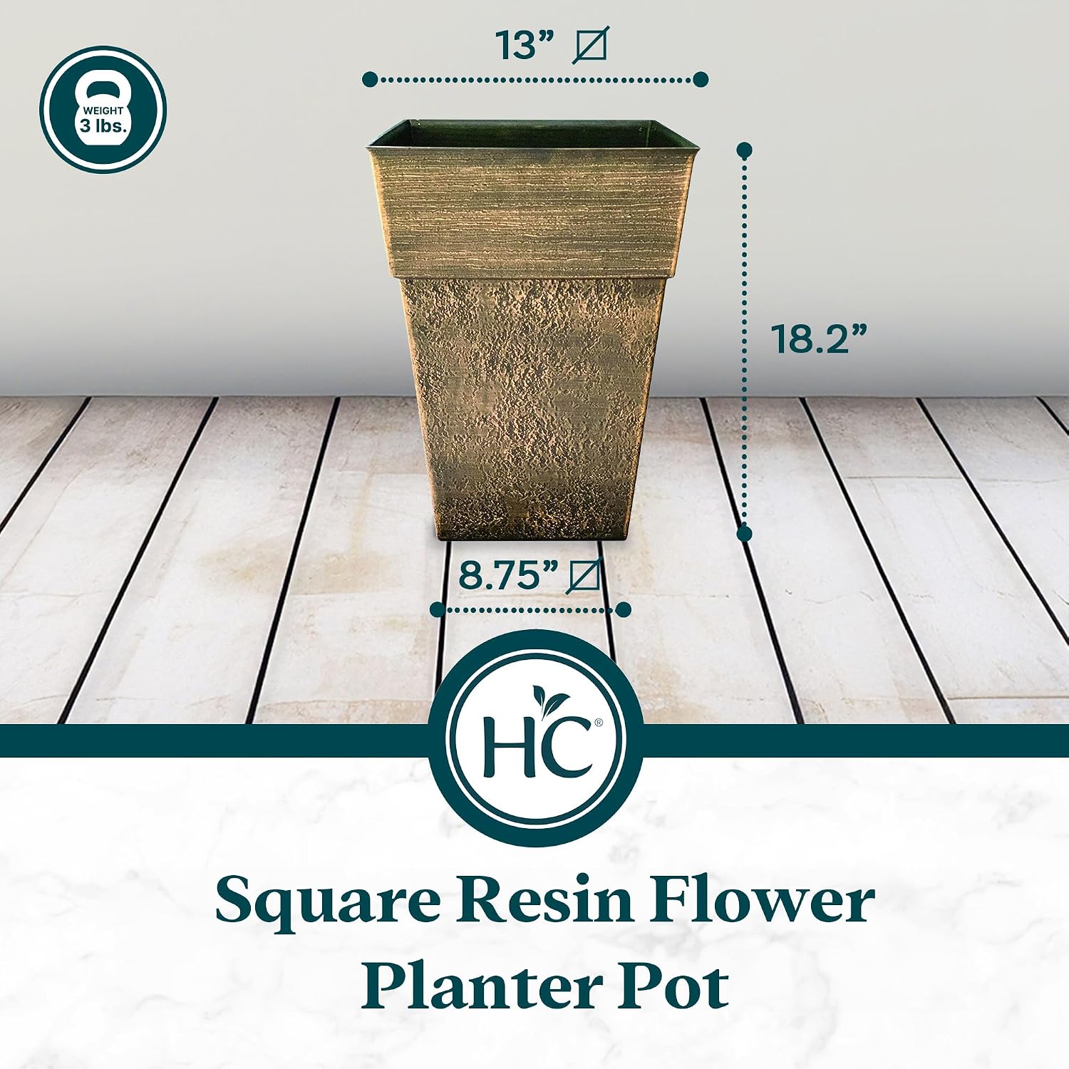 The HC Companies 18 Inch Avino Tall Square Planter - Decorative Indoor Outdoor Plant Pot for Front Porch, Deck, Patio and Home, Oxidized Black