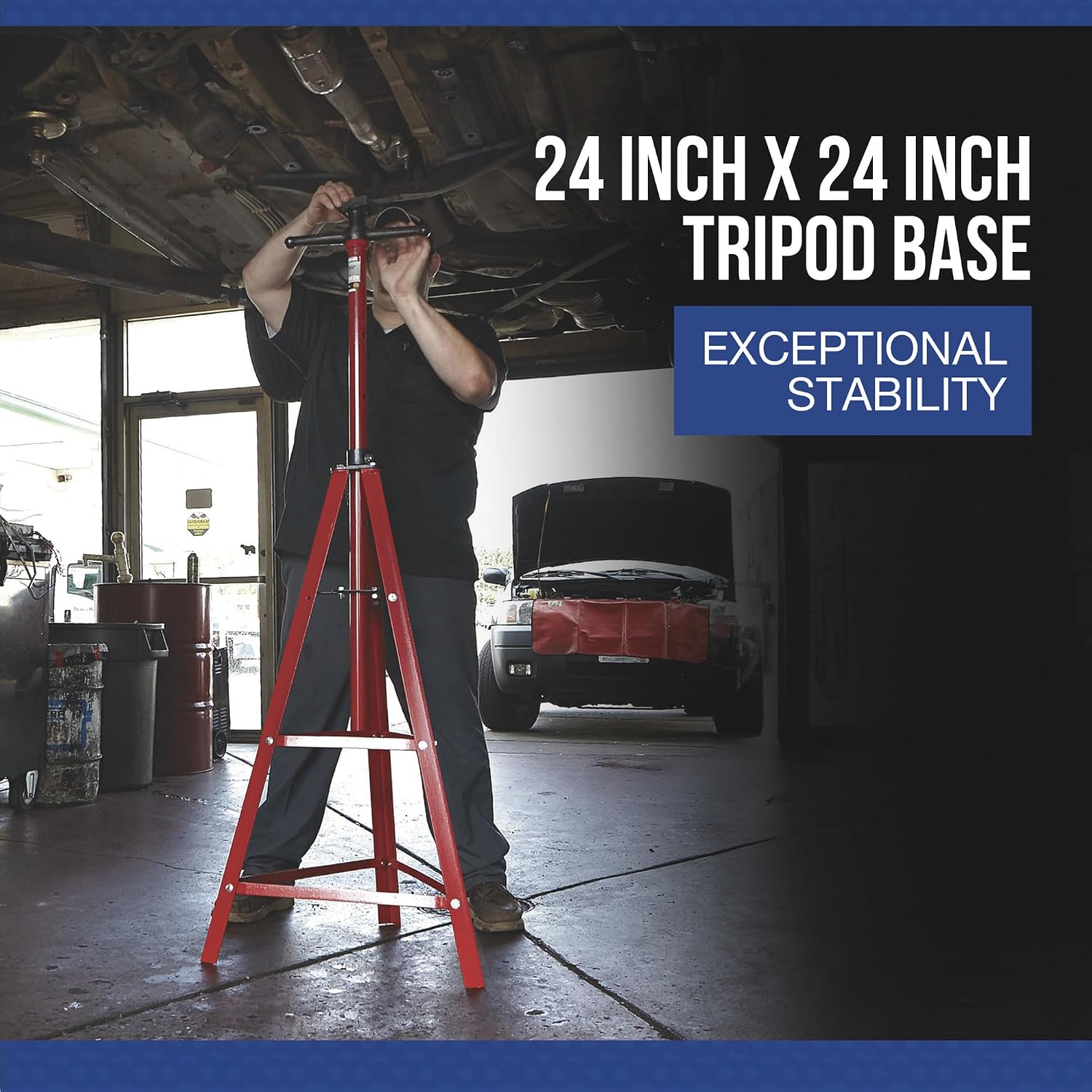 Strongway 2-Ton Tripod Under-Hoist Stand, 48.75in.-80.5in. Range | Stable vehicle service, Controlled lifting and positioning, Professional garage use