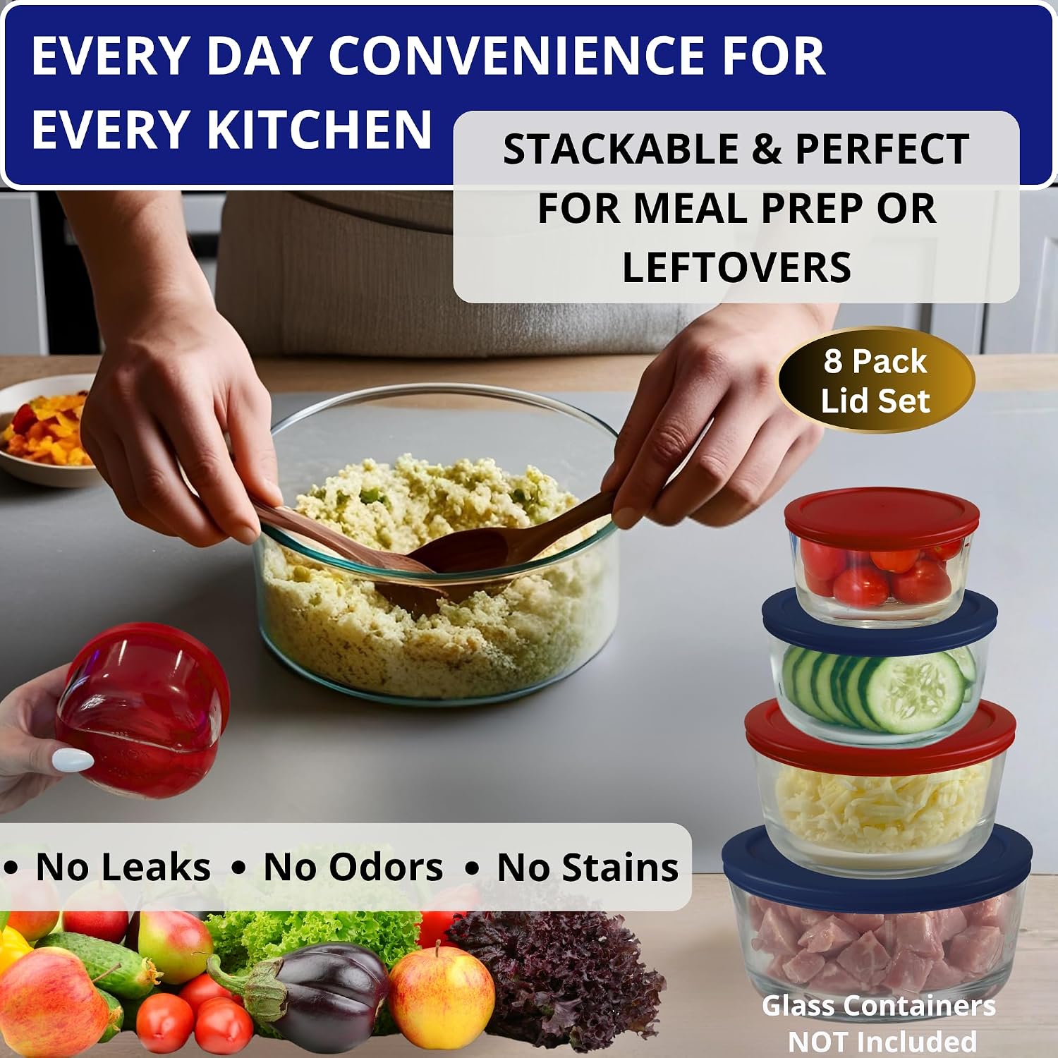 1, 2, 4 & 7 Cup Green, Orange, Blue, Red Replacement Lids/Covers for Pyrex