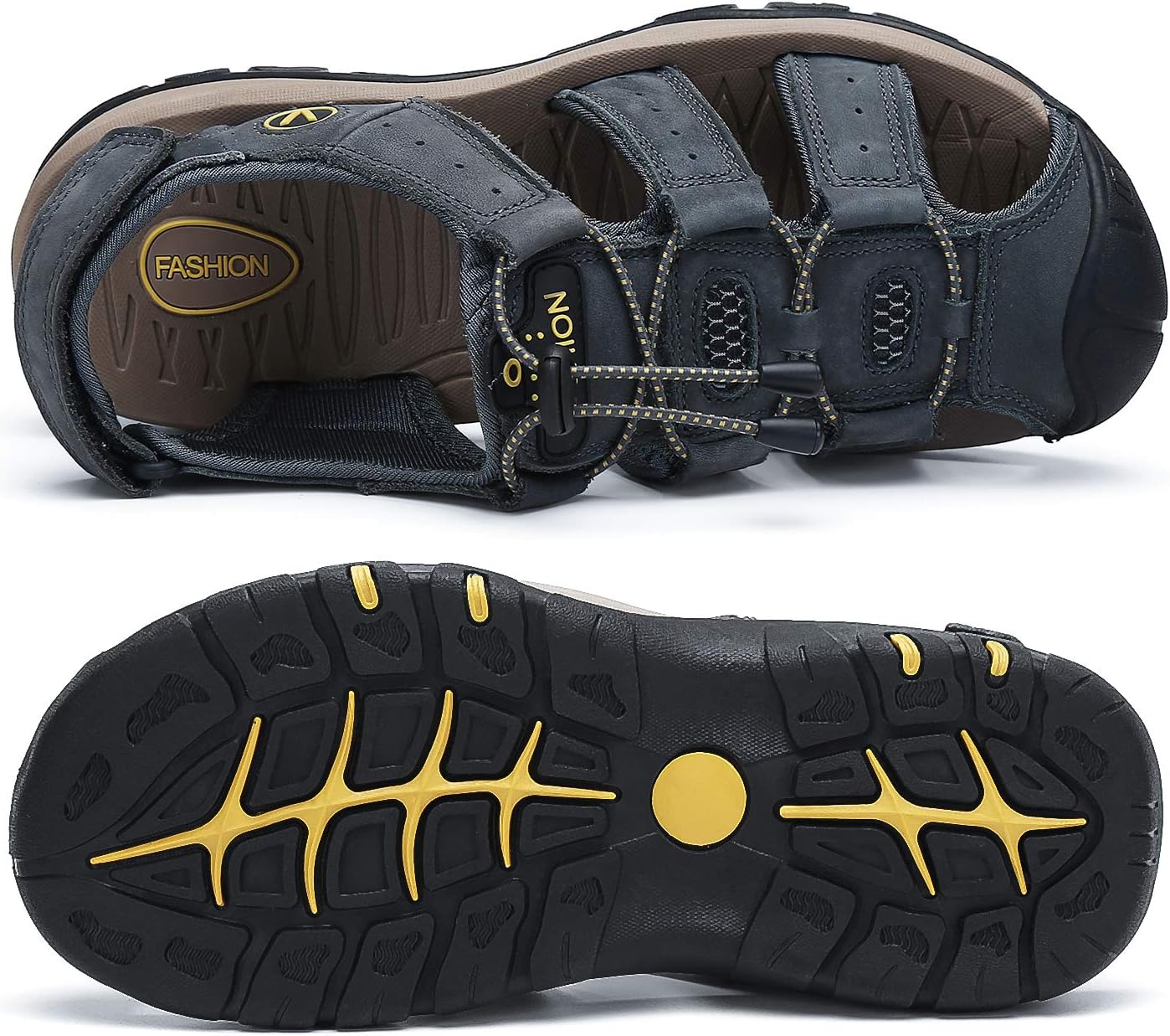 FLARUT Men's Sport Sandals Closed Toe Leather Water Hiking Shoes