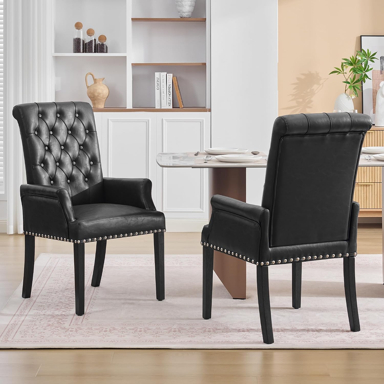 adochr Dining Chairs with Arms,Linen High Back Dining Room Chairs, Beige