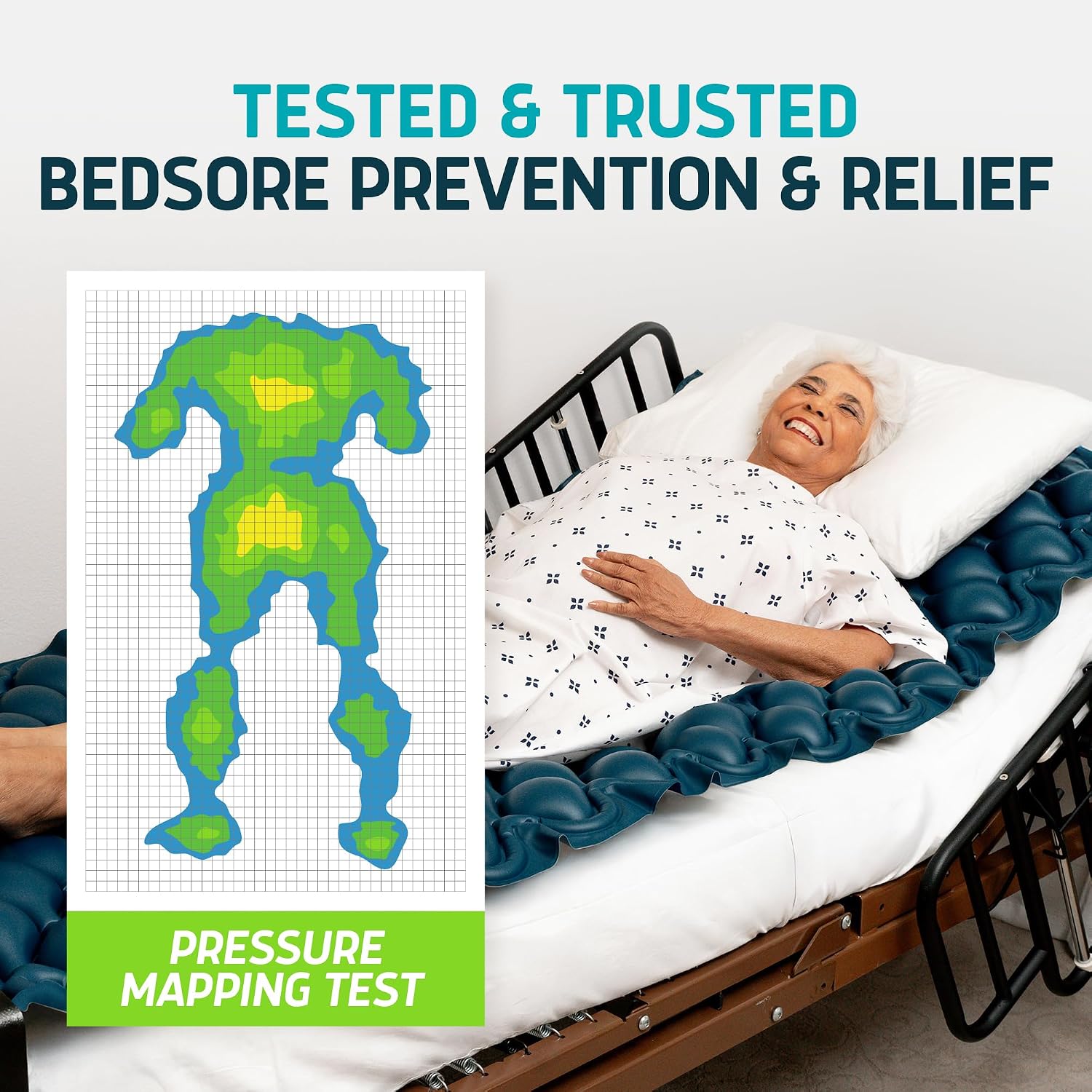 Lunderg PressuRelief Alternating Air Pressure Mattress Pad with Static Mode | With Snap-2-Pad Comfort Layer - Quiet Pump, Comfortable Bed Sore Prevention Mattress Topper for Hospital Bed or Home