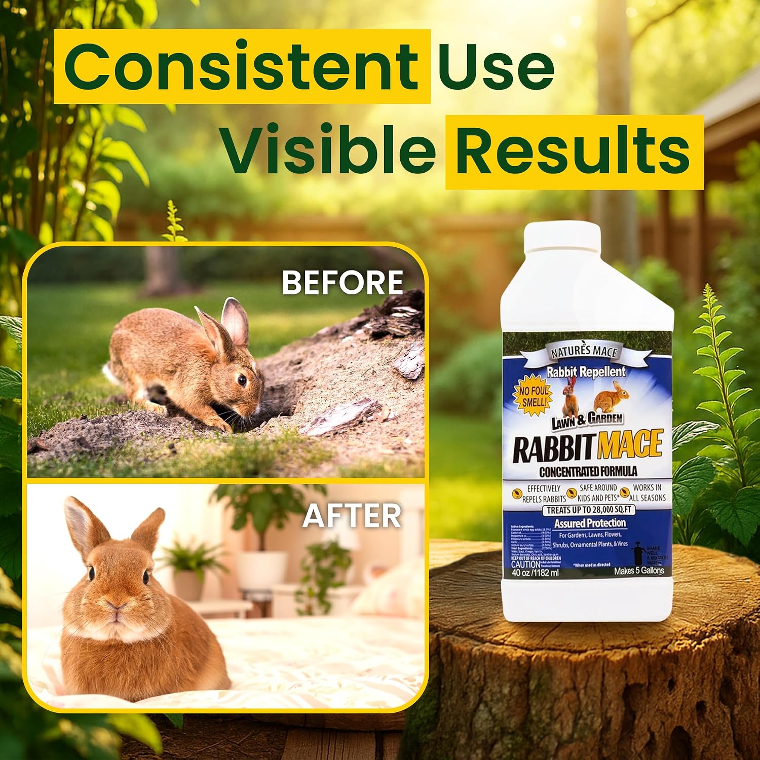 Nature's MACE Rabbit Mace Rabbit Repellent Spray & Concentrate Kit | Outdoor Rabbit Repellent, Covers 29,400 Sq Ft, Mint Scent, Safe Around Pets, People & Plants.
