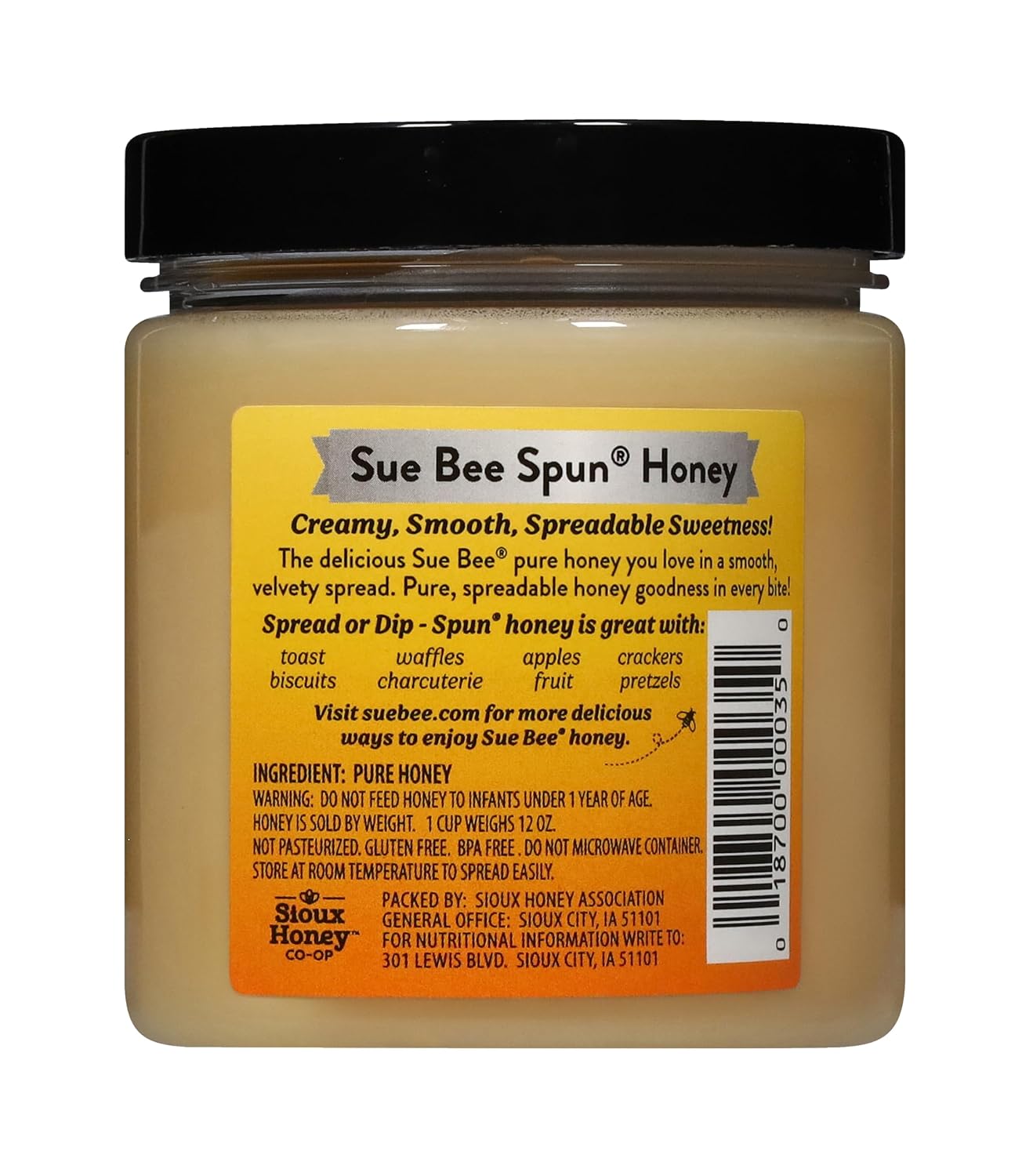 Sue Bee Premium Spun Honey, Pure Honey, Product of USA, US Grade A, Whipped Honey, 12 Ounce (Pack of 1)