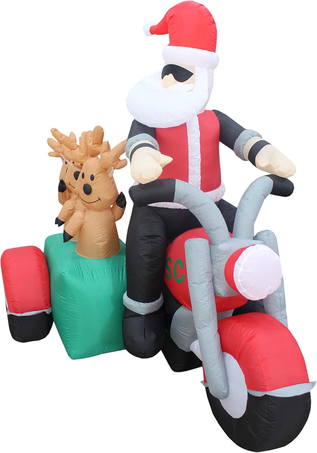 6 Foot Long Inflatable Santa Claus and 3 Reindeers in a Motorcycle | Outdoor Yard Blow-Up Holiday Decoration, Built-in Lights, Self-Inflating