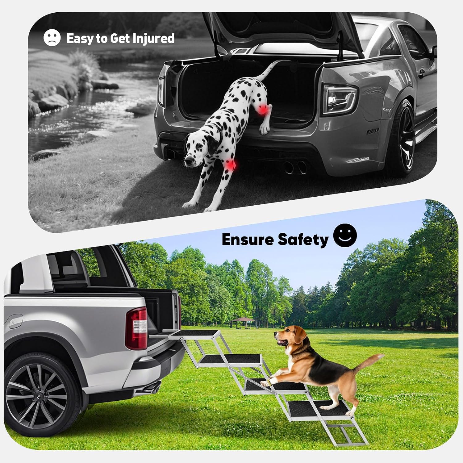 Dog Stairs for Car, Extra Wide Dog Stairs for Large Dogs, Foldable Dog Ramp for Car, Pet Steps Light Weight Aluminum, High Beds, for SUV Trucks