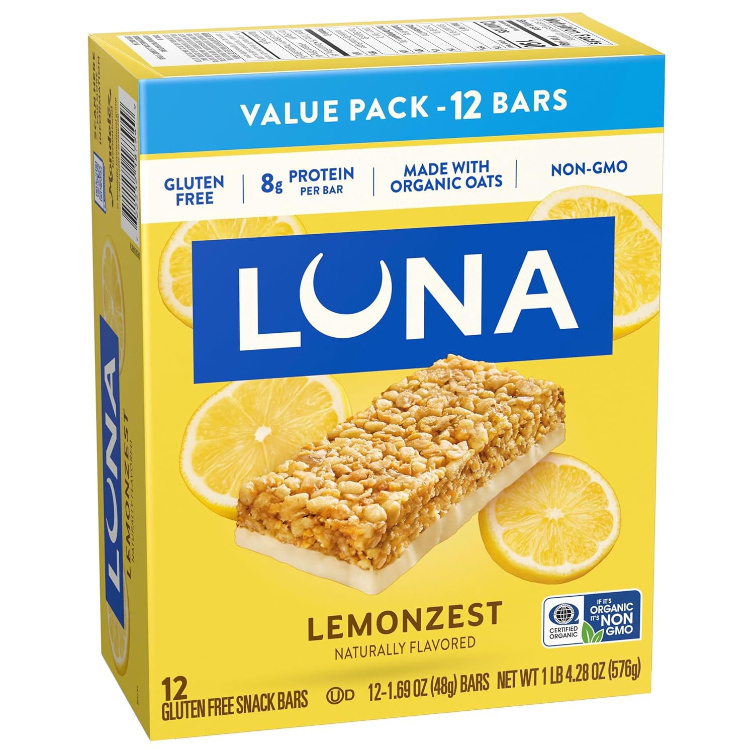 LUNA Bar LemonZest, Gluten Free Snack Bars, 12ct