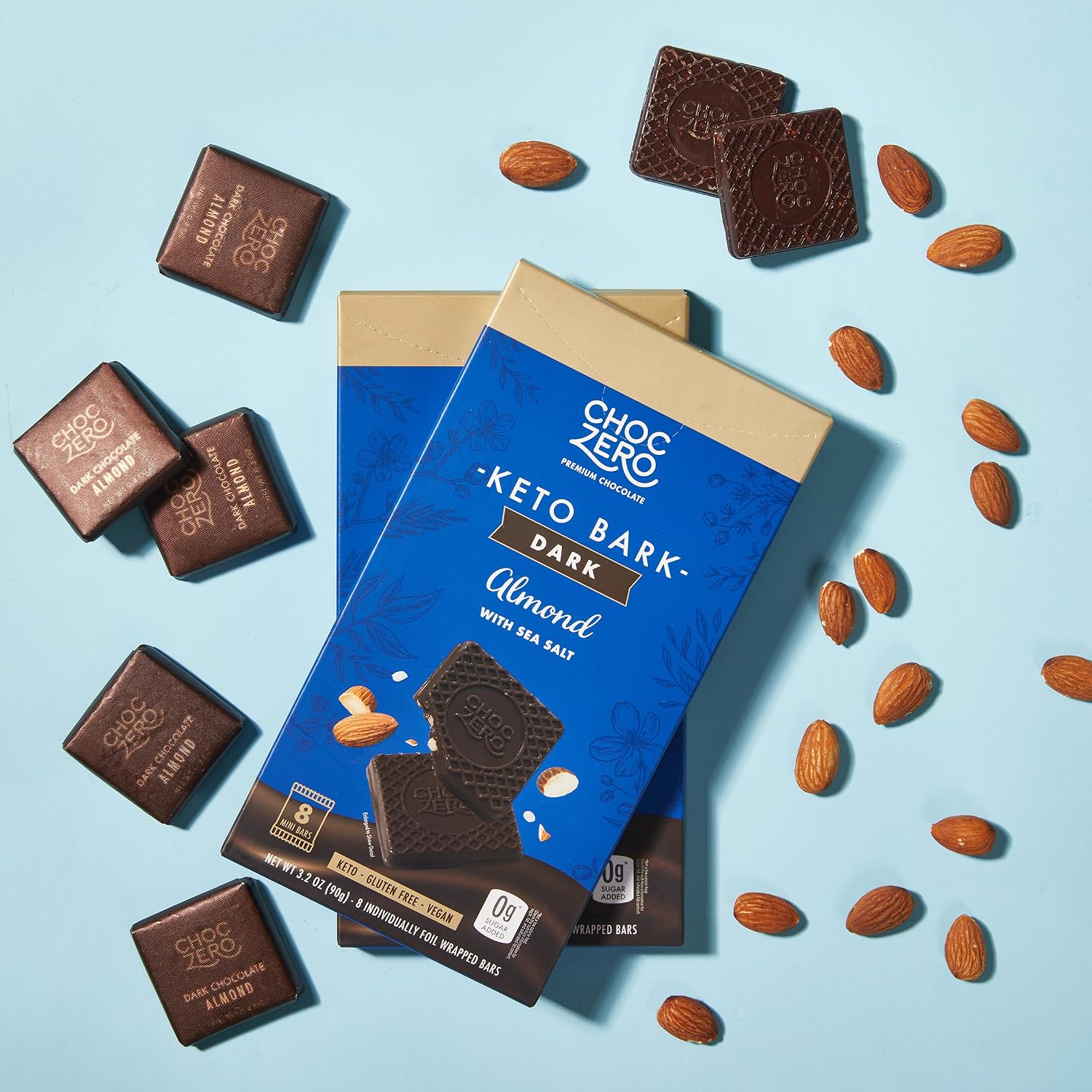 ChocZero 70% Cocoa Sugar Free Dark Chocolate Squares, Vegan, 4 Pack | No Sugar Alcohols, Keto, Low Carb, High Fiber, Gluten Free, 32 Total Candy Squares