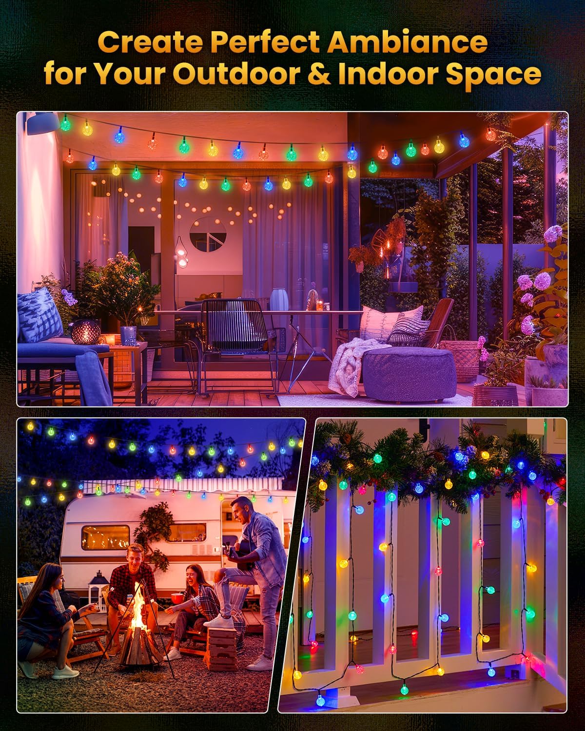 Brightown Solar String Lights Outdoor 60 Led 35.6 Feet Crystal Globe Lights with 8 Lighting Modes